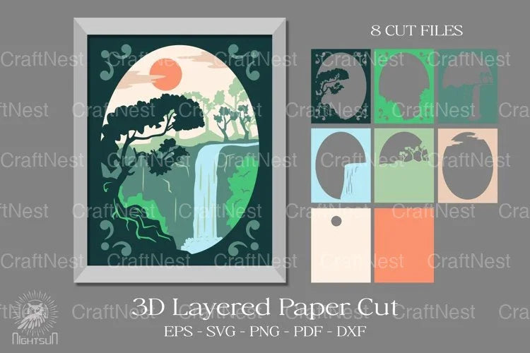 Waterfall 3D Layered Paper Cut Clipart Bundle - CraftNest - Digital Crafting and Art