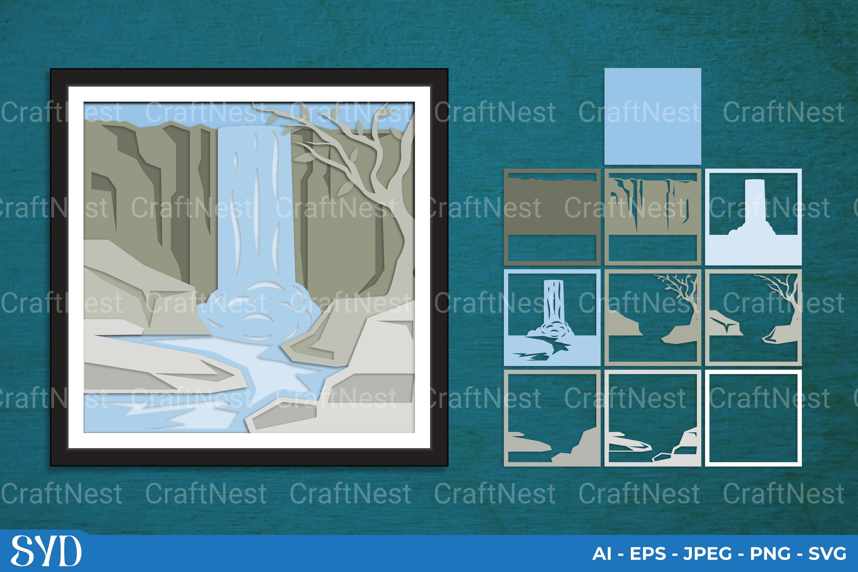 Waterfall 3D Layered Papercut SVG Clipart Bundle