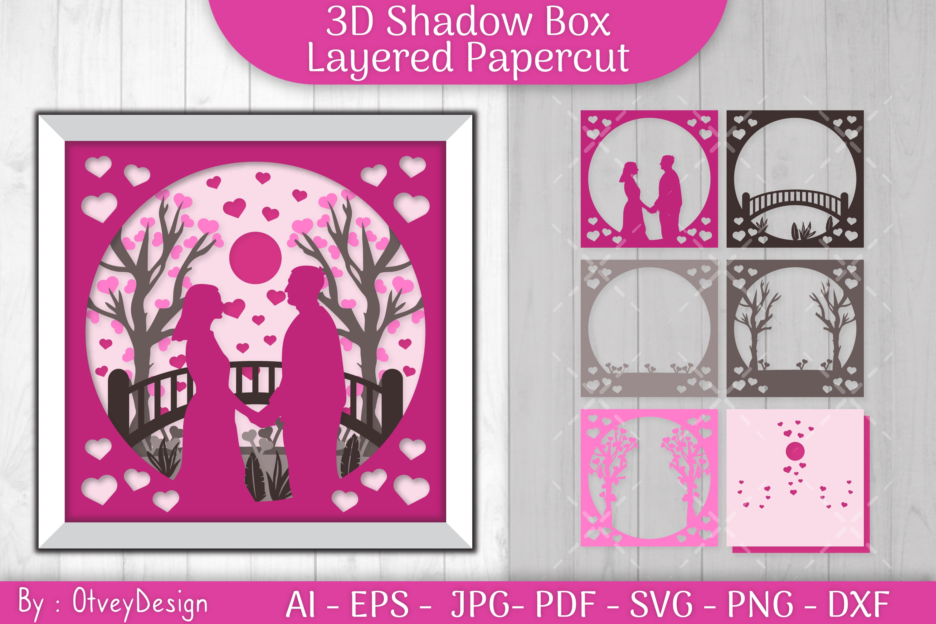 Valentine Gnome Shadow Box SVG Bundle