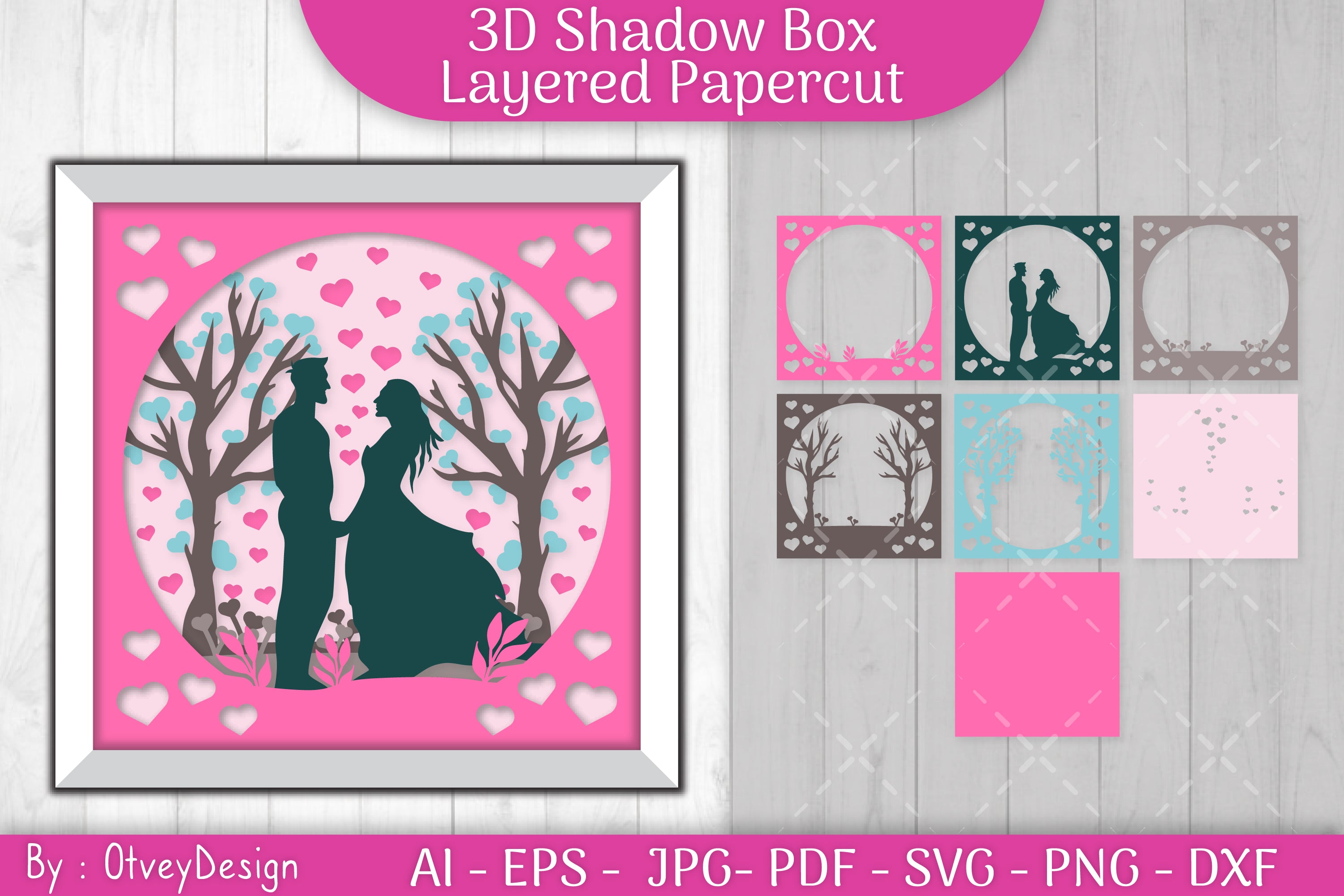 Valentine Gnome Shadow Box SVG Bundle