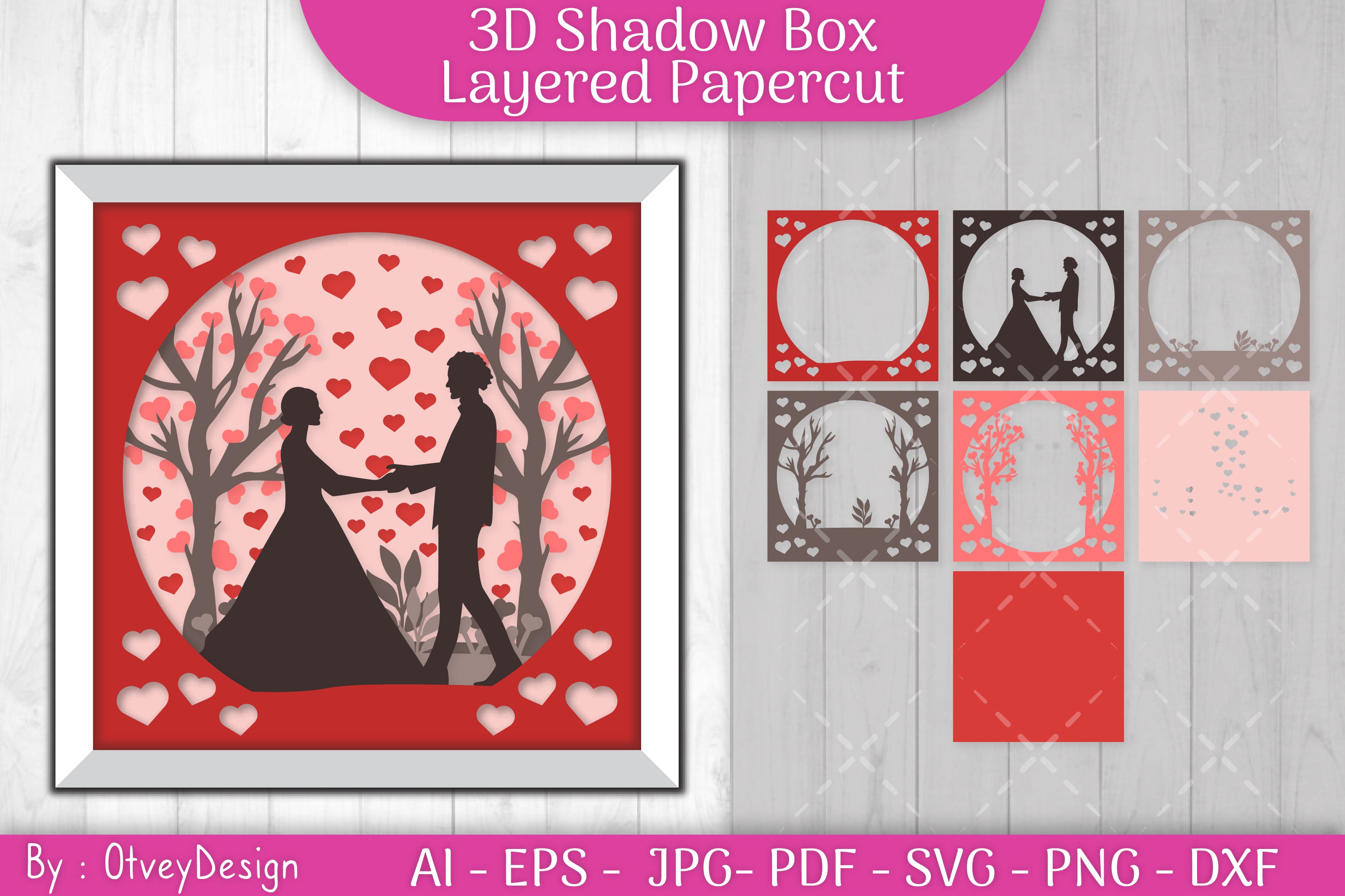 Valentine Gnome Shadow Box SVG Bundle