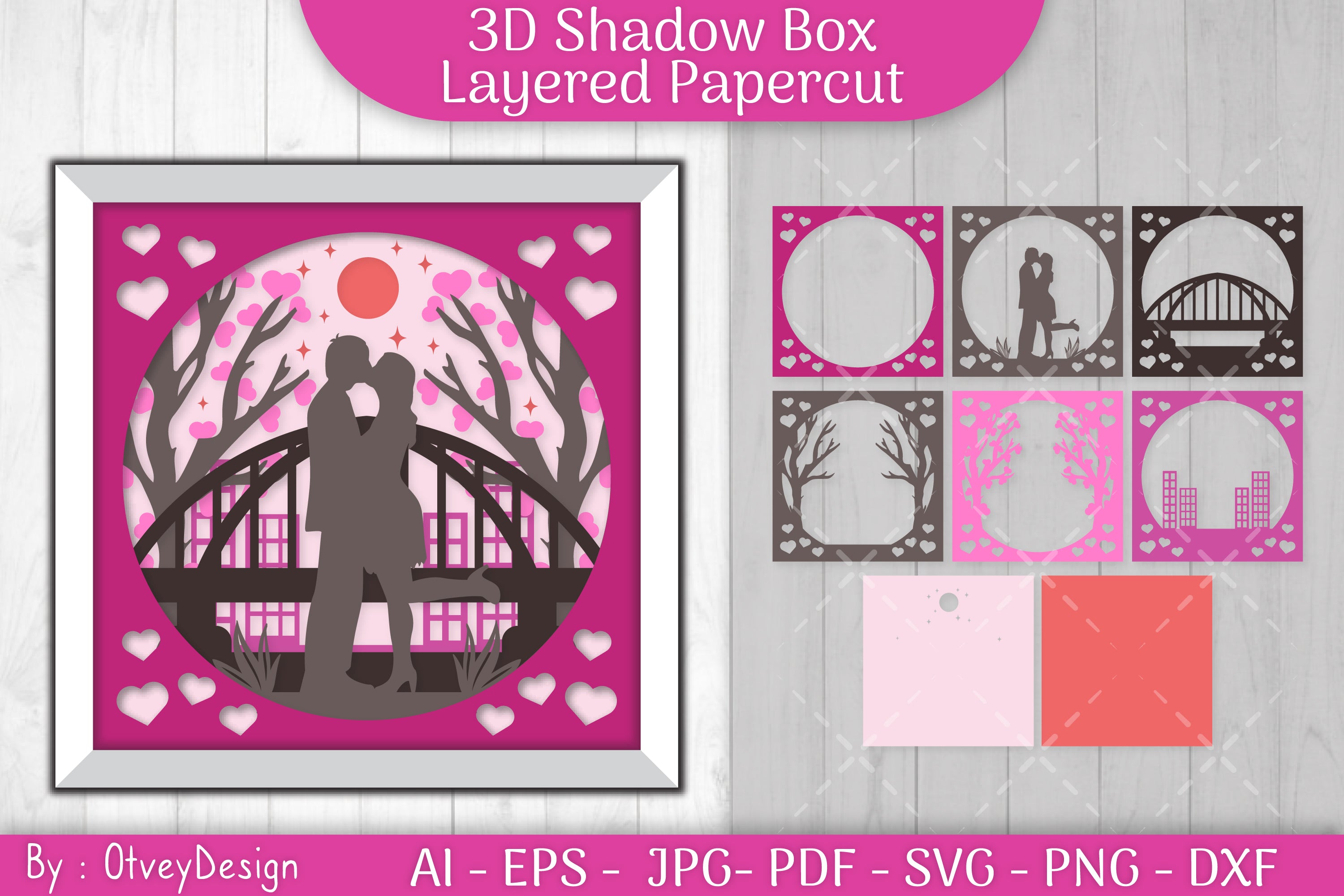 Valentine Gnome Shadow Box SVG Bundle