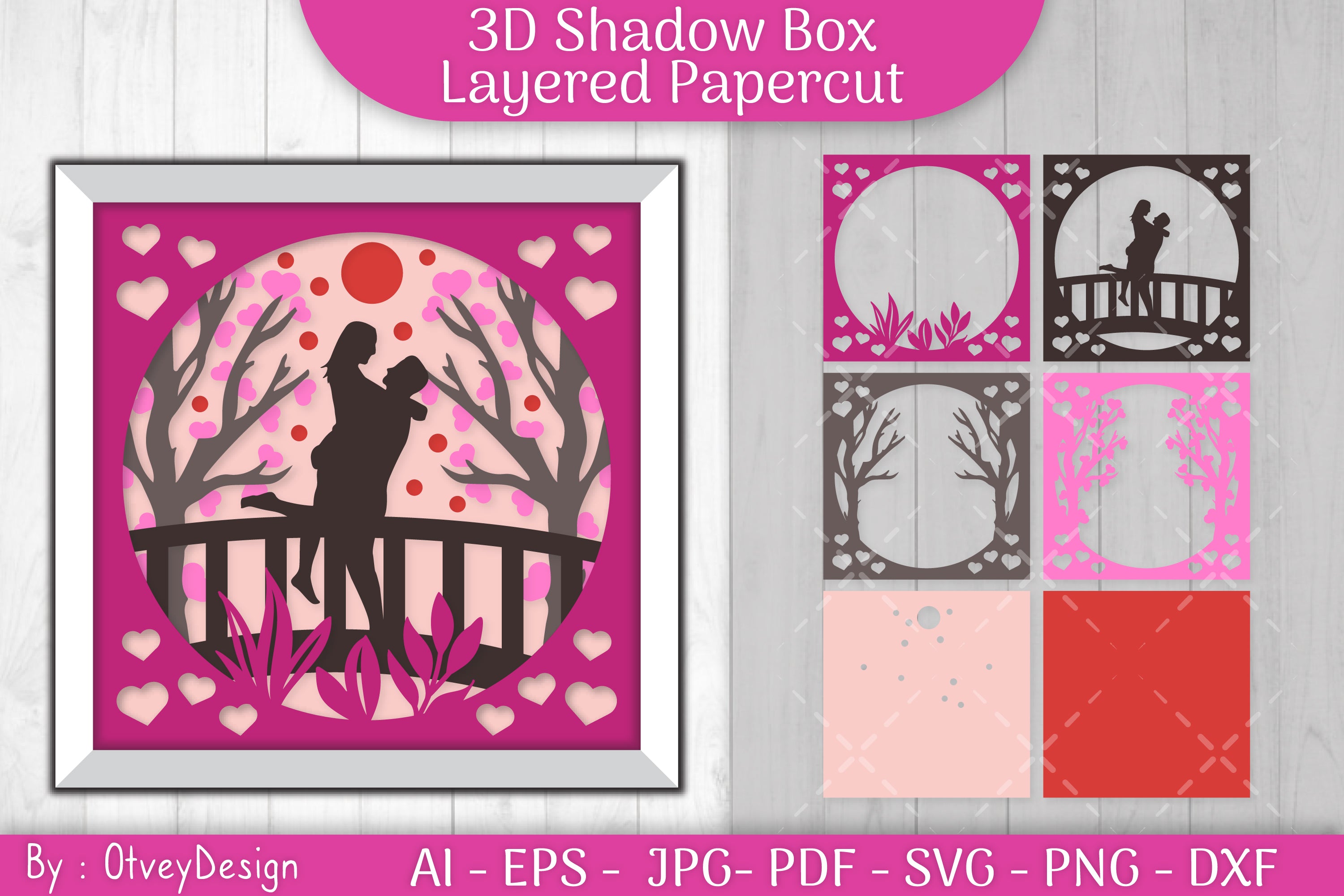 Valentine Gnome Shadow Box SVG Bundle