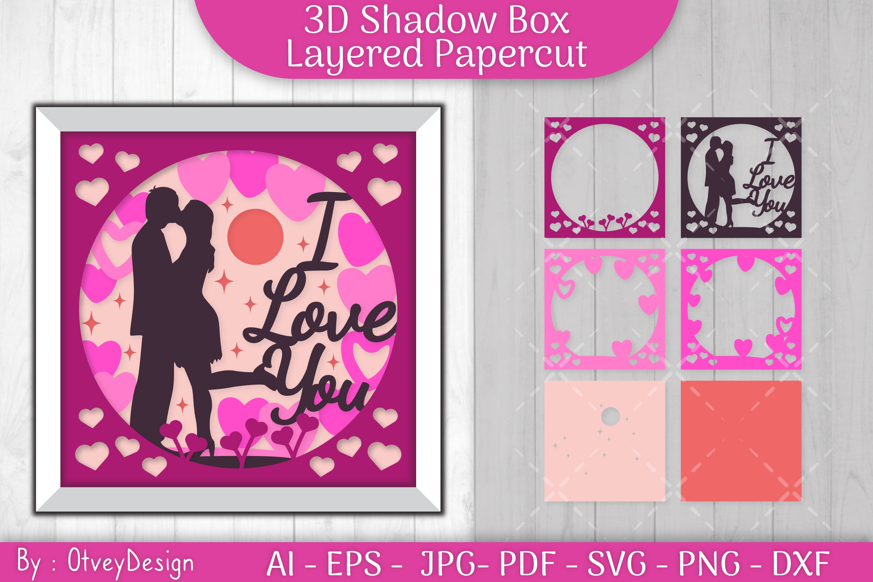 Valentine Gnome Shadow Box SVG Bundle