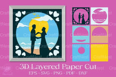 Wedding Couple on Sunset Beach 3D Shadow Box Clipart Bundle - CraftNest - Digital Crafting and Art