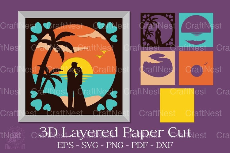 Wedding Couple on Sunset Beach Papercut Clipart Bundle - CraftNest - Digital Crafting and Art