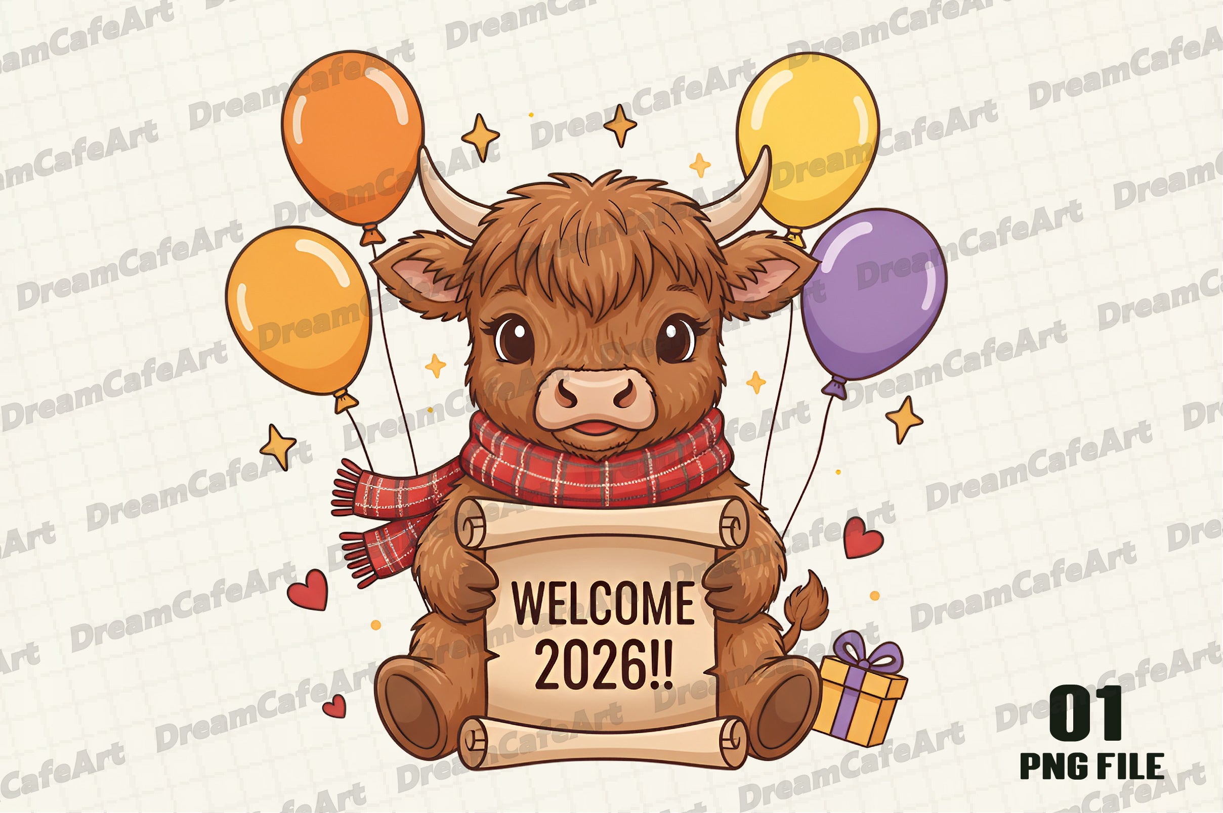 Welcome 2026 Highland Cow Clipart Bundle