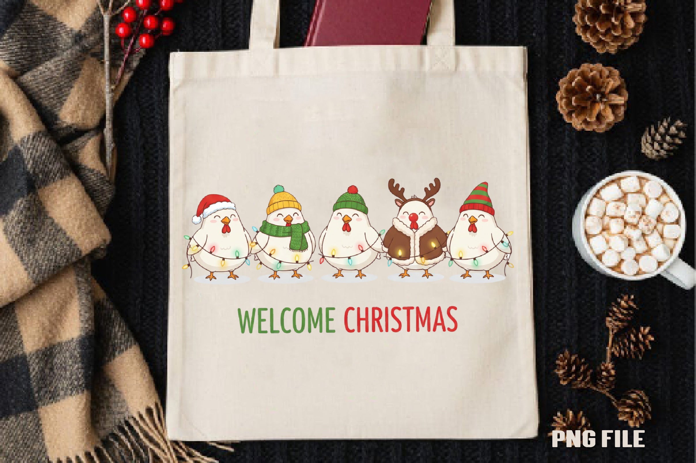 Welcome Christmas Chickens: Festive Farm Clipart Bundle