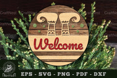 Welcome Round Laser Cut Sign - Home Decor Clipart - CraftNest - Digital Crafting and Art
