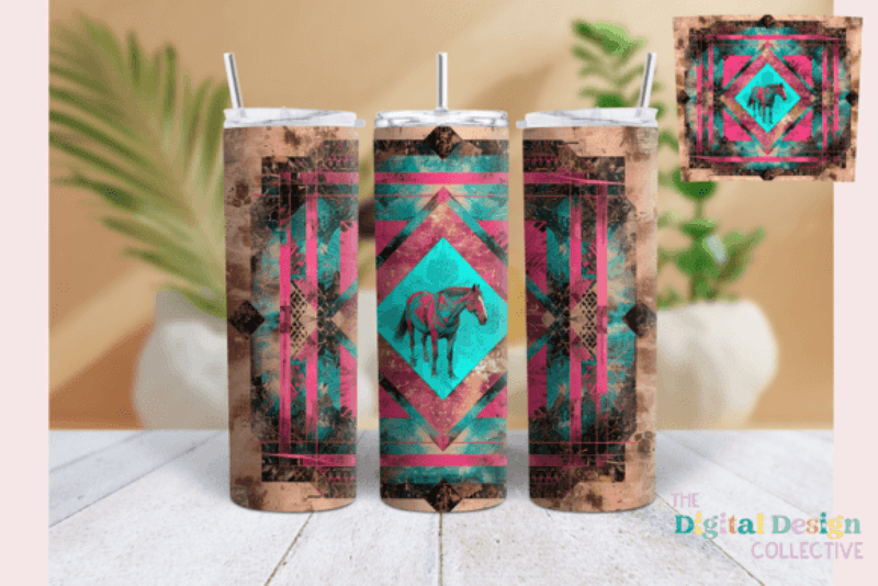 Pink Teal Western Tumbler Wrap Bundle - CraftNest - Digital Crafting and Art