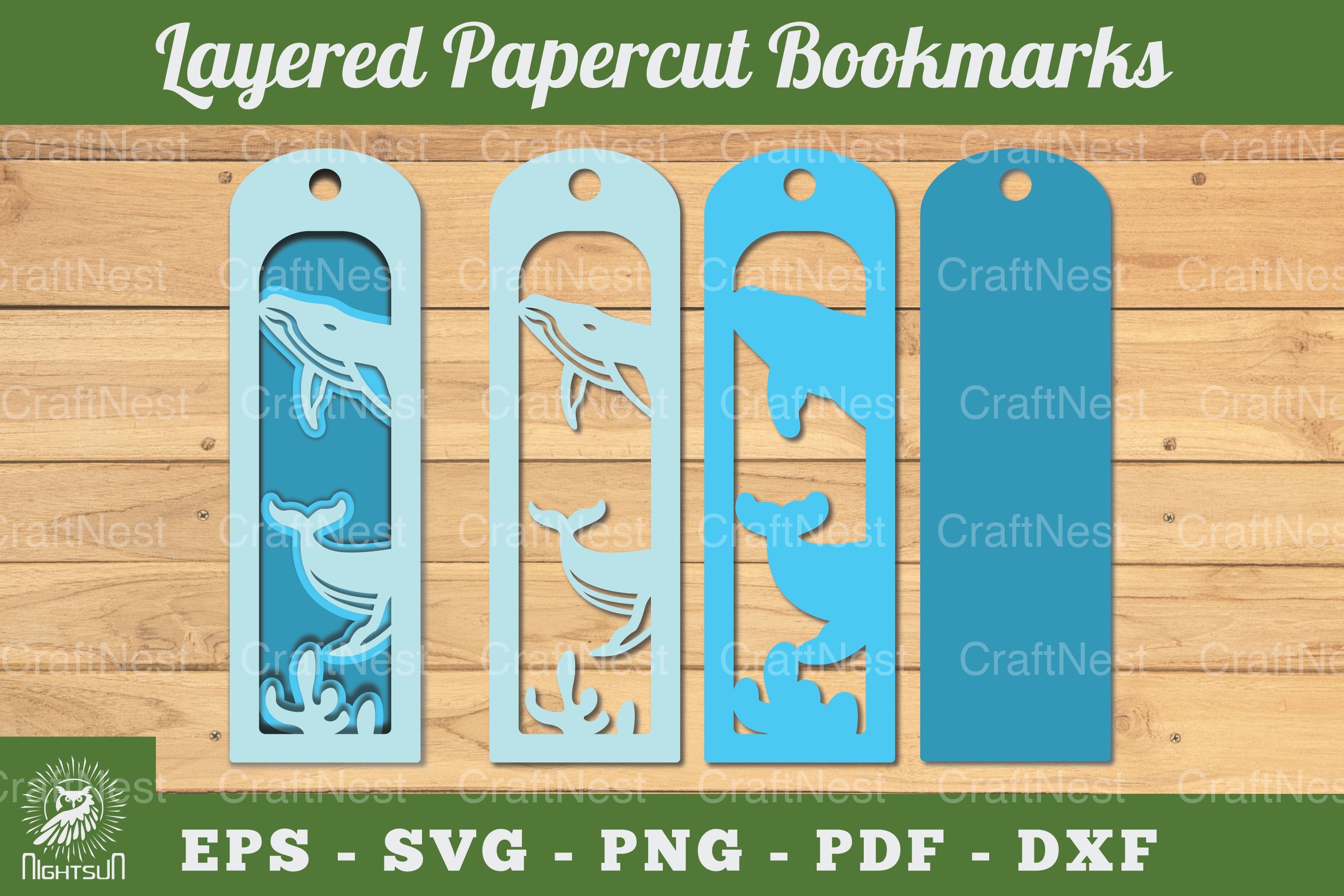 Whale Layered Bookmark SVG Bundle - CraftNest - Digital Crafting and Art