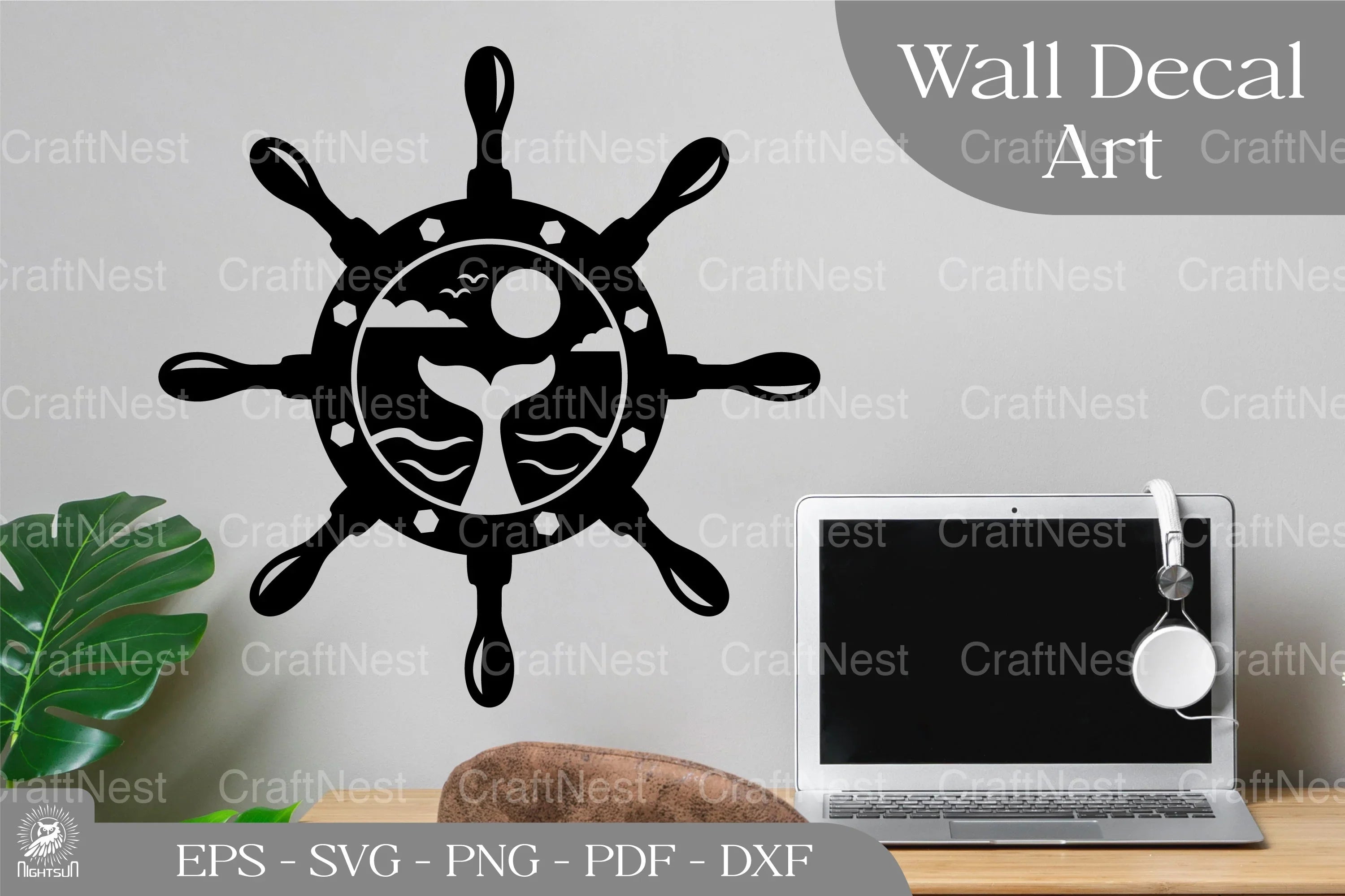 Whale Tail on Ship Wheel Wall Sticker Clipart Bundle - CraftNest - Digital Crafting and Art