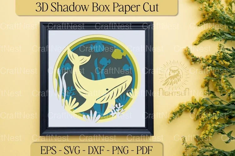 Whale on the Ocean 3D Shadow Box Bundle - CraftNest - Digital Crafting and Art