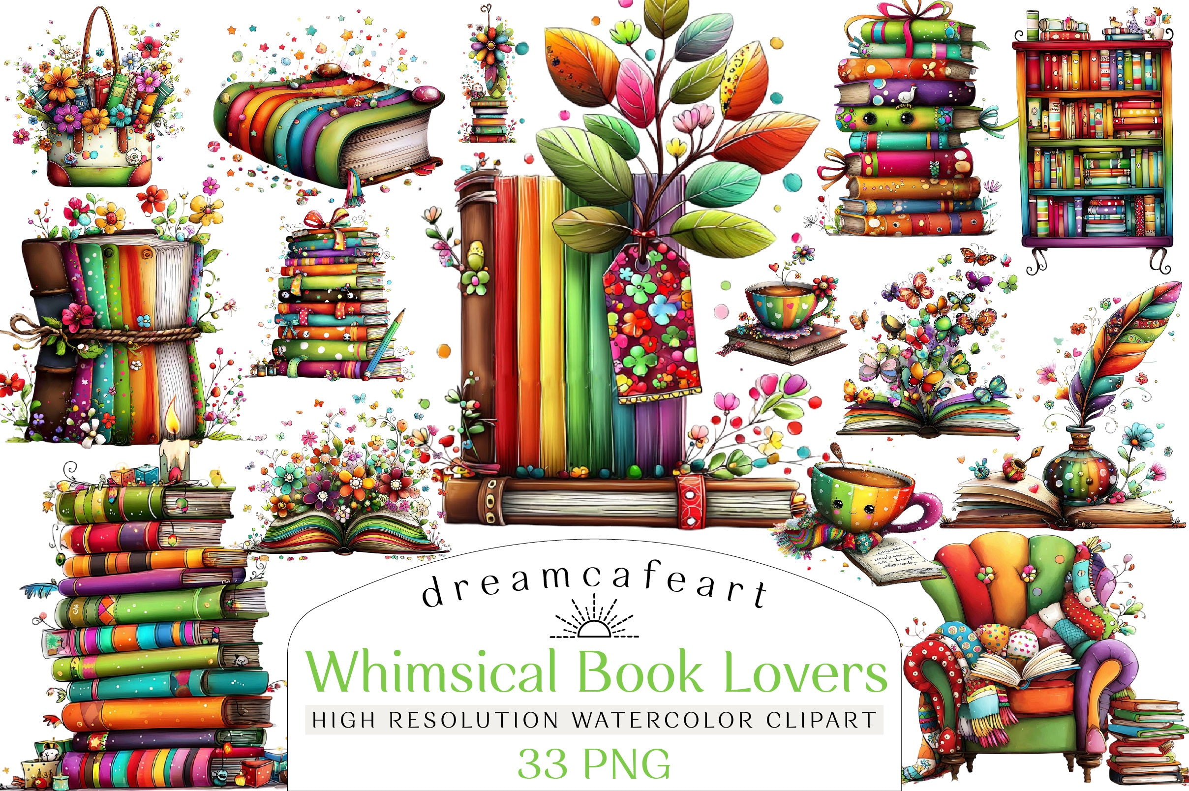 Whimsical Book Lovers Clipart Bundle