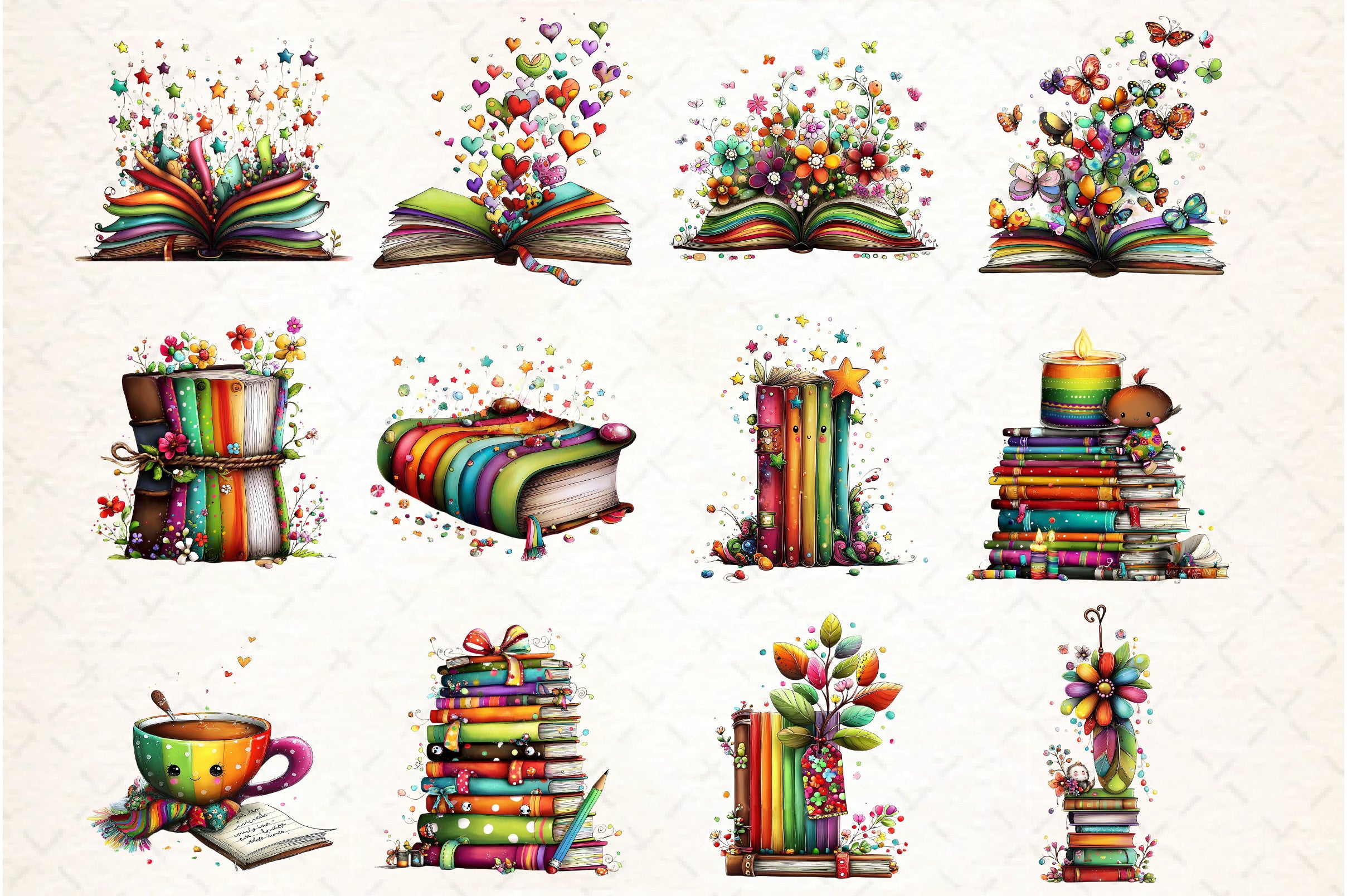 Whimsical Book Lovers Clipart Bundle