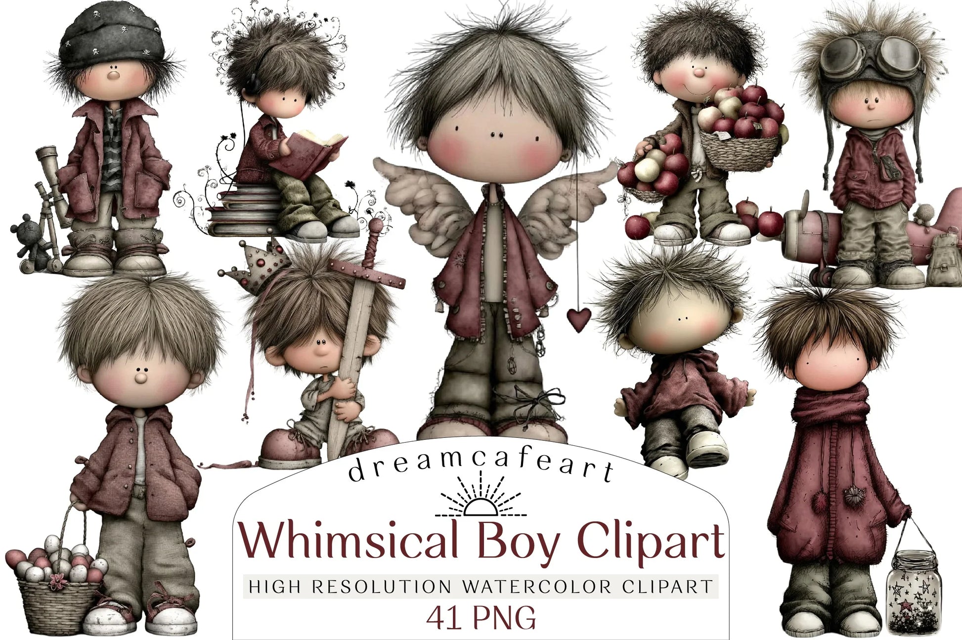 Whimsical Boy Clipart Bundle - CraftNest - Digital Crafting and Art
