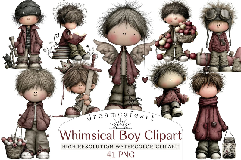 Whimsical Boy Clipart Bundle - CraftNest - Digital Crafting and Art