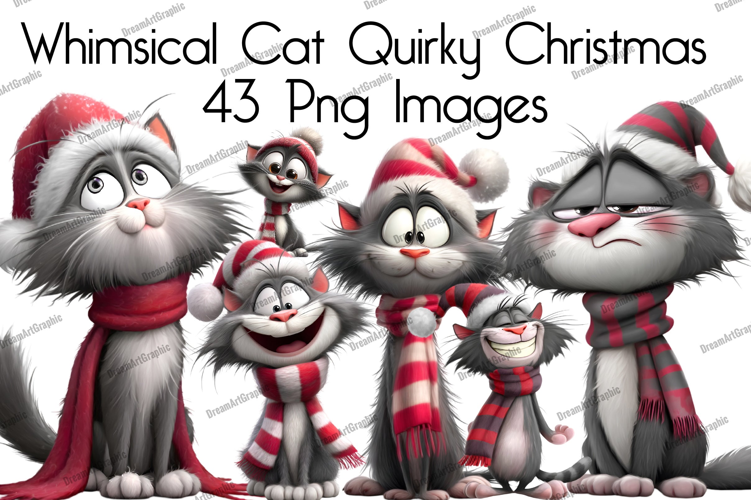 Whimsical Cat Quirky Christmas Clipart Bundle