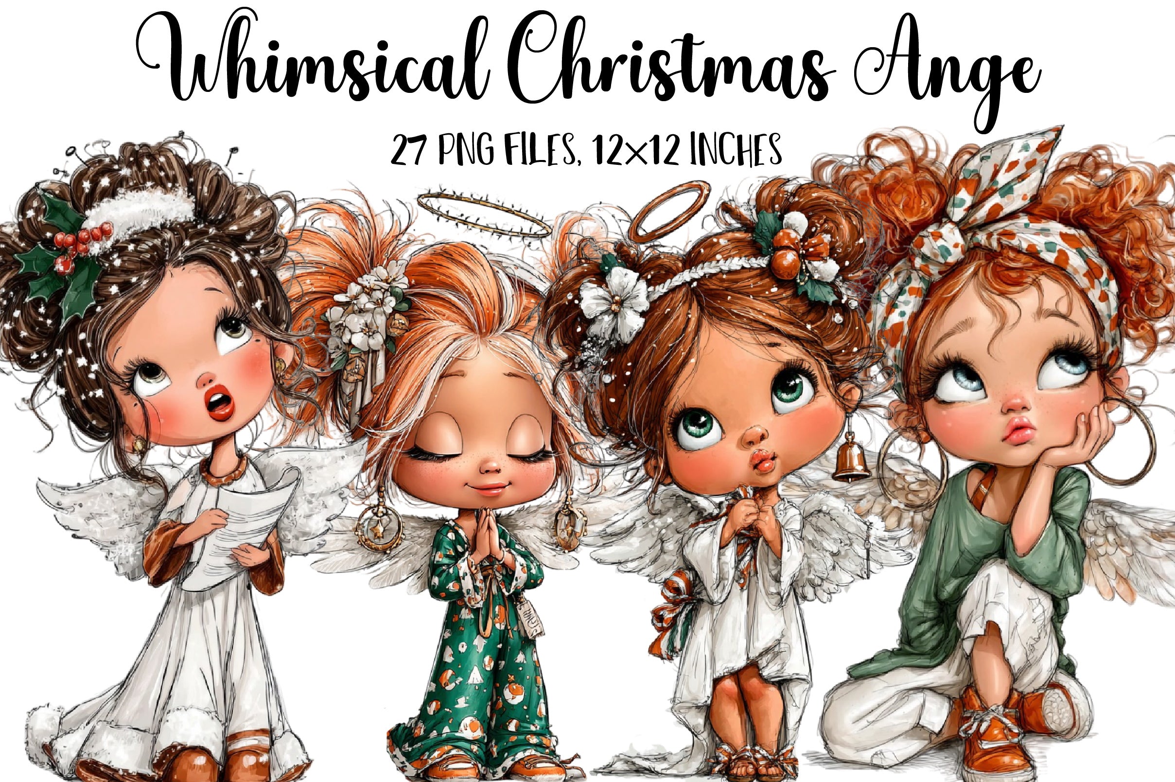 Whimsical Christmas Angel Clipart Bundle