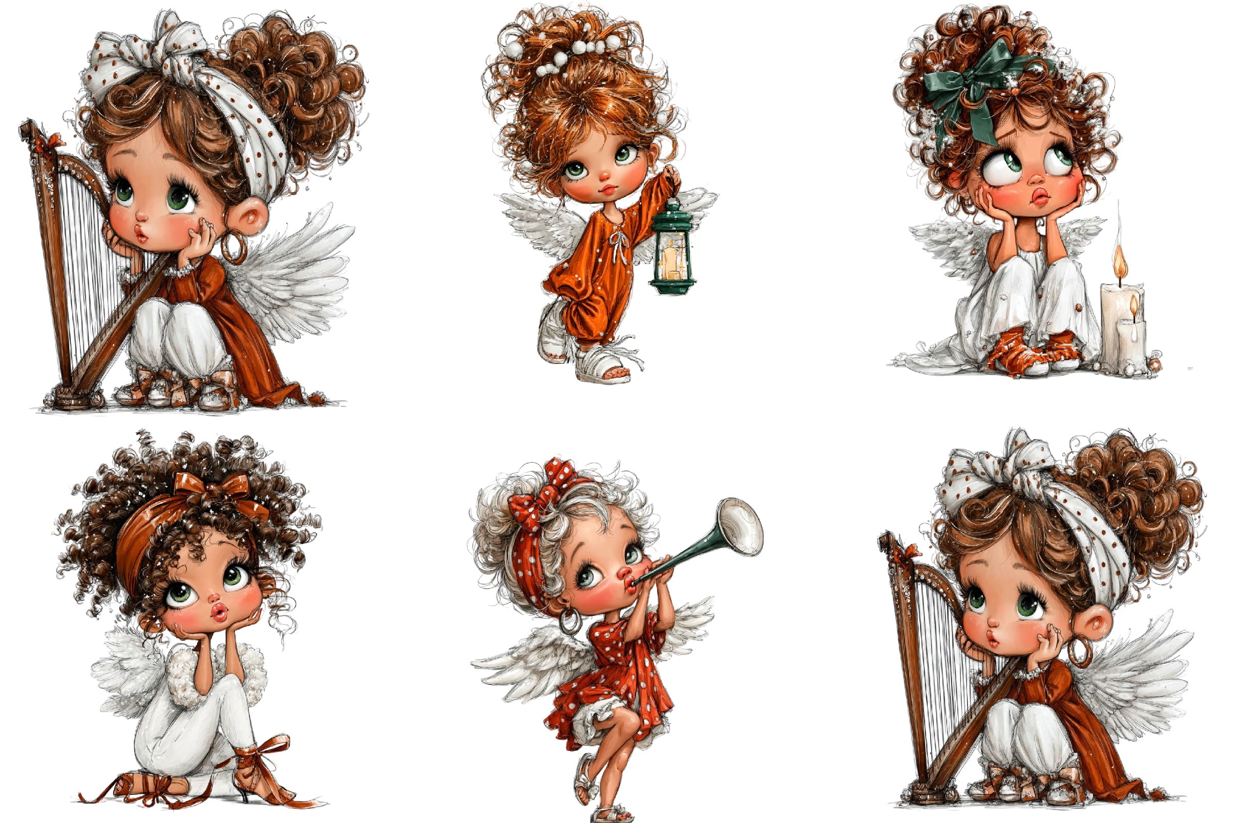 Whimsical Christmas Angel Clipart Bundle