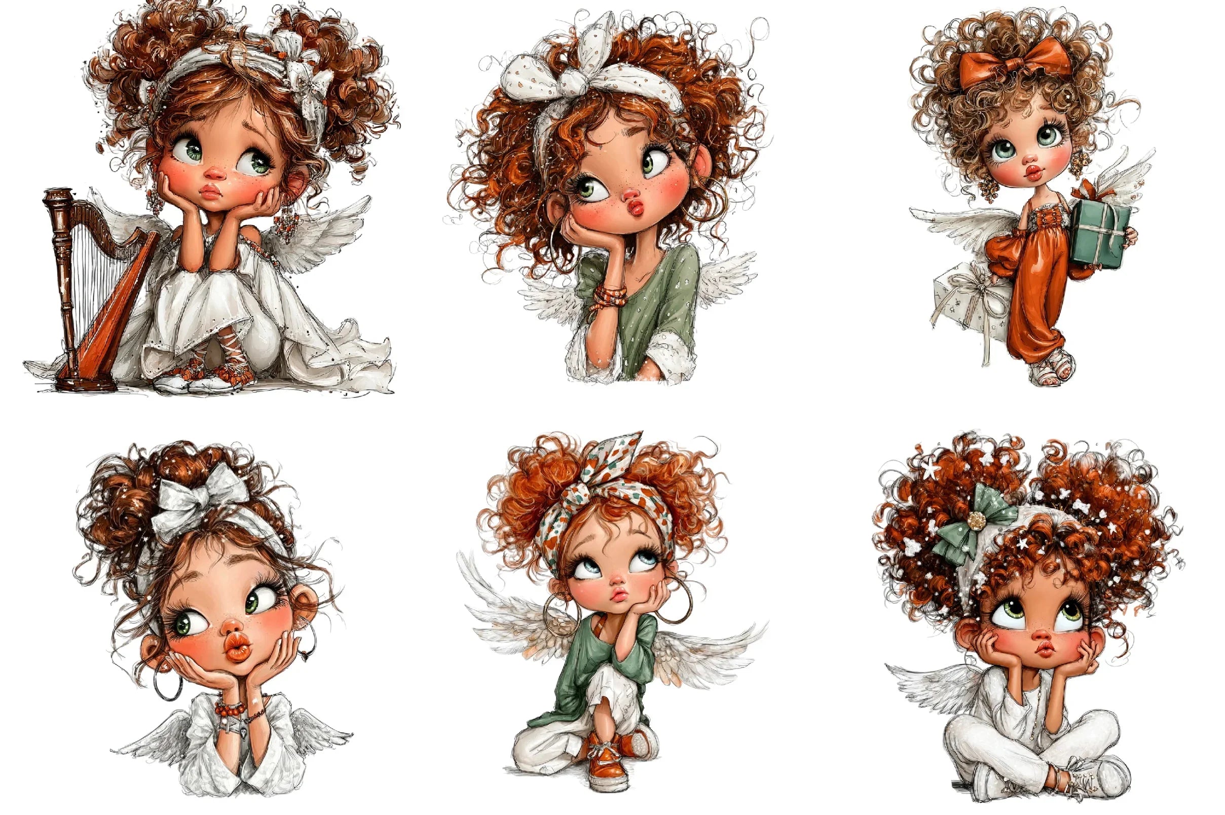 Whimsical Christmas Angel Clipart Bundle - CraftNest - Digital Crafting and Art