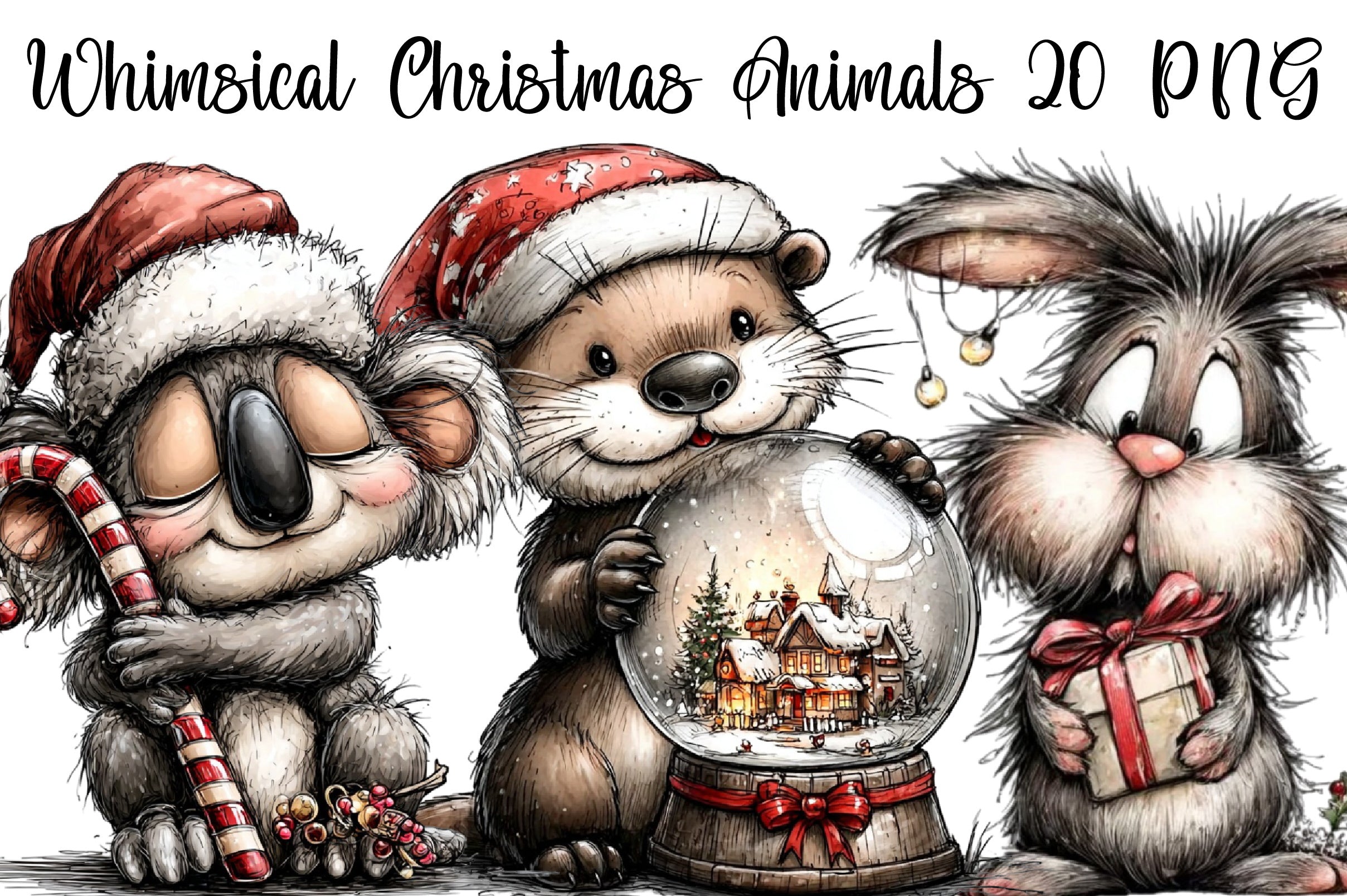 Whimsical Christmas Animals Clipart Bundle