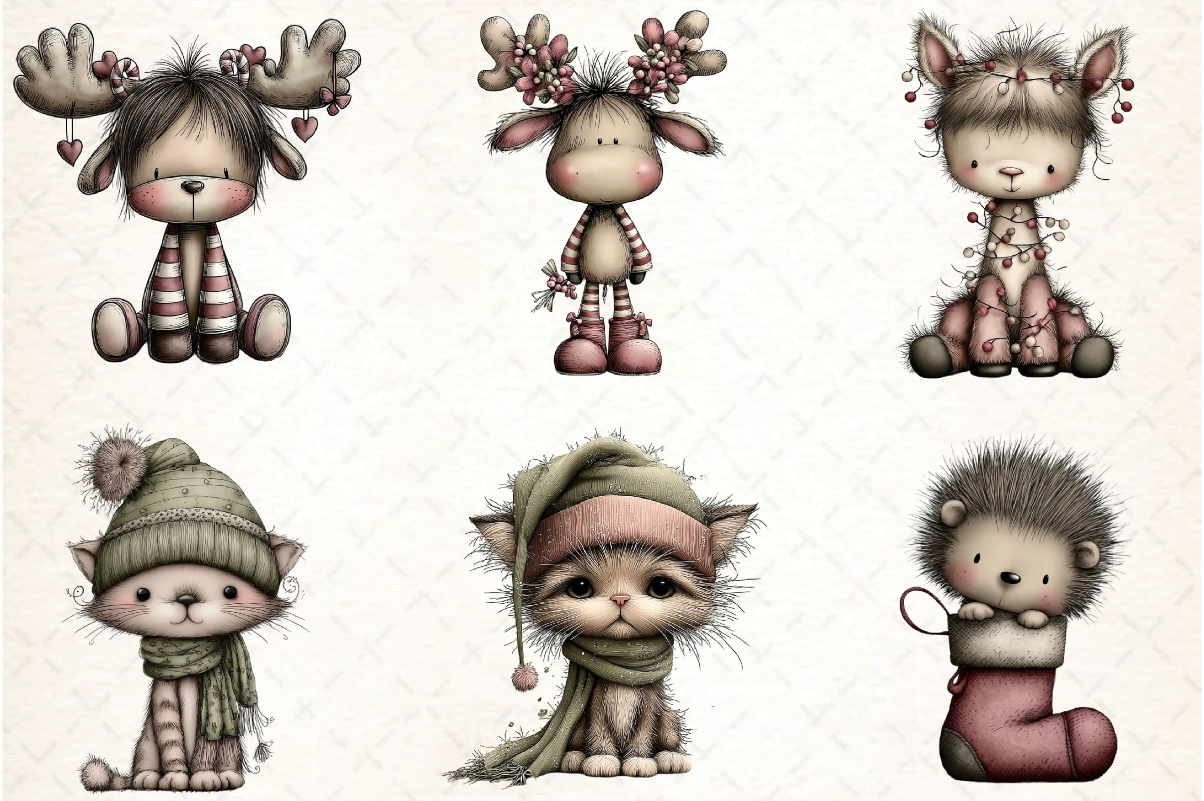Whimsical Christmas Baby Animal Clipart Bundle