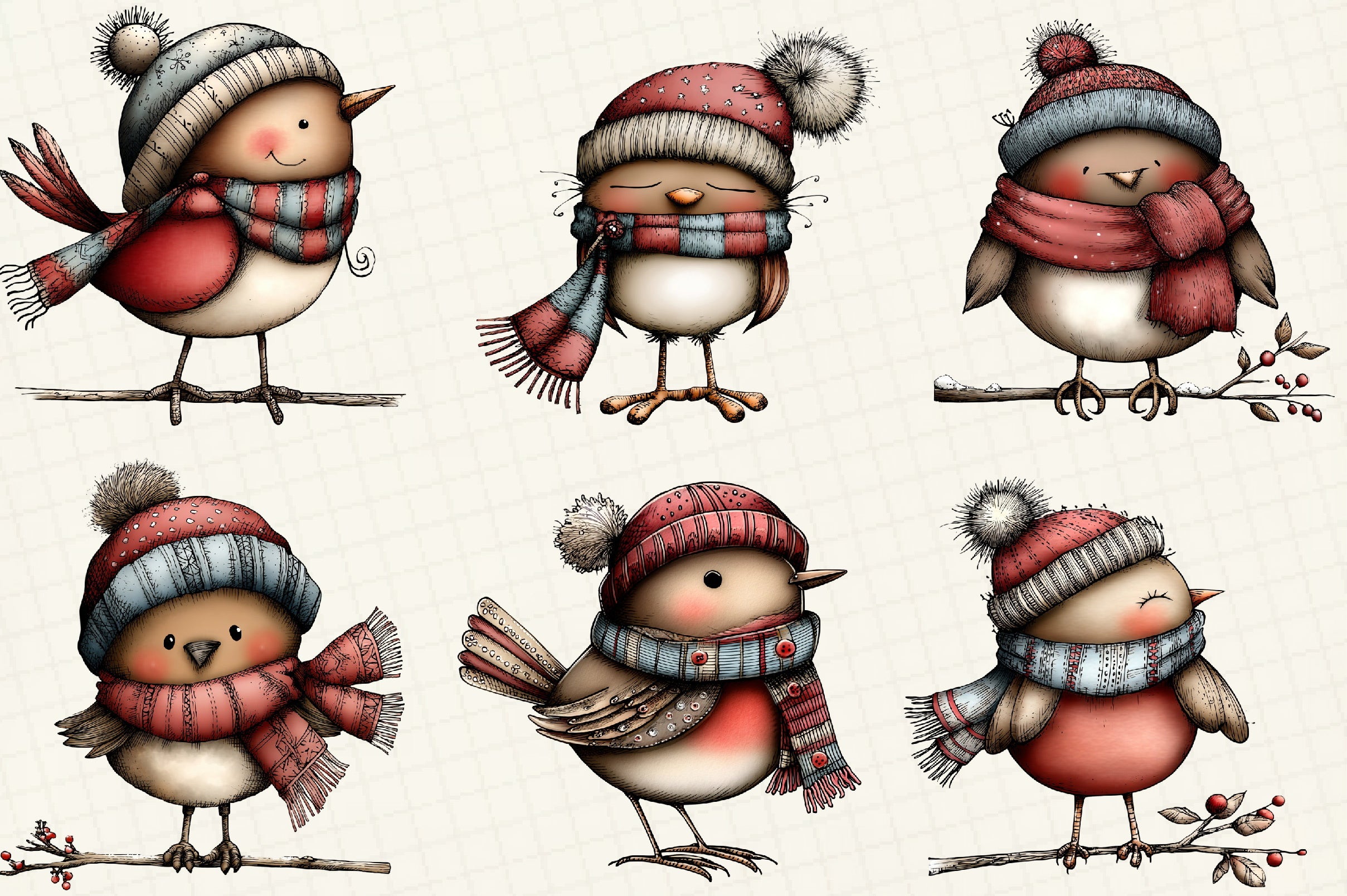 Whimsical Christmas Bird Clipart Bundle