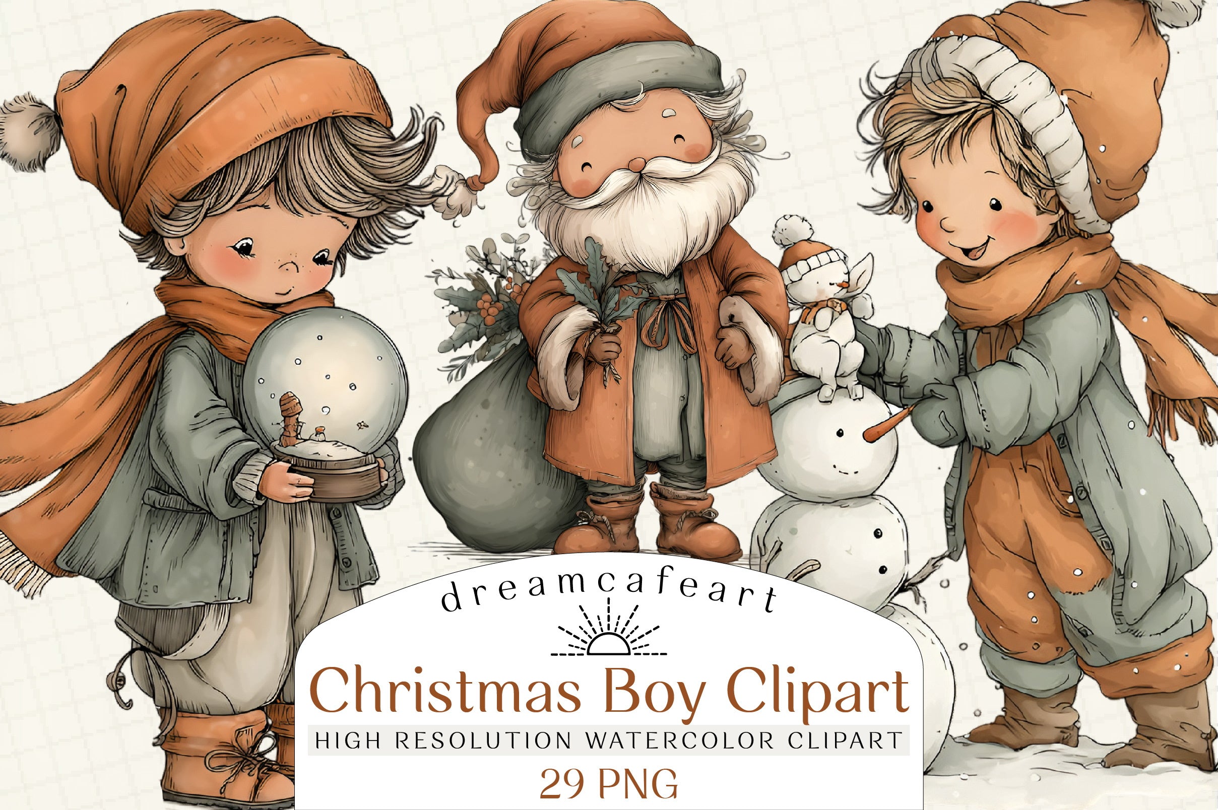 Whimsical Christmas Boy Clipart Bundle
