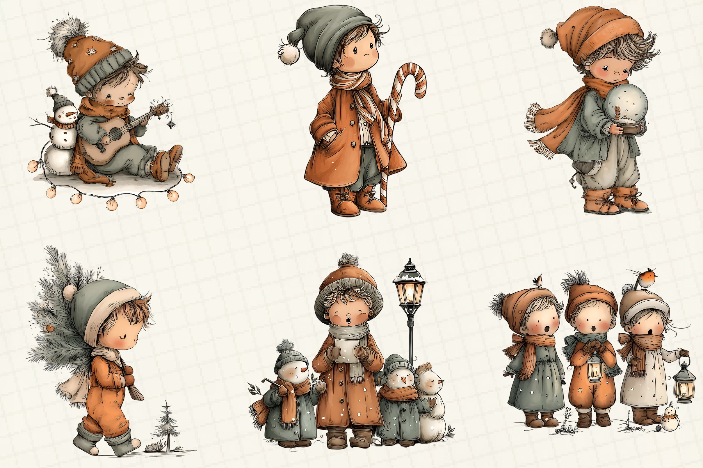 Whimsical Christmas Boy Clipart Bundle