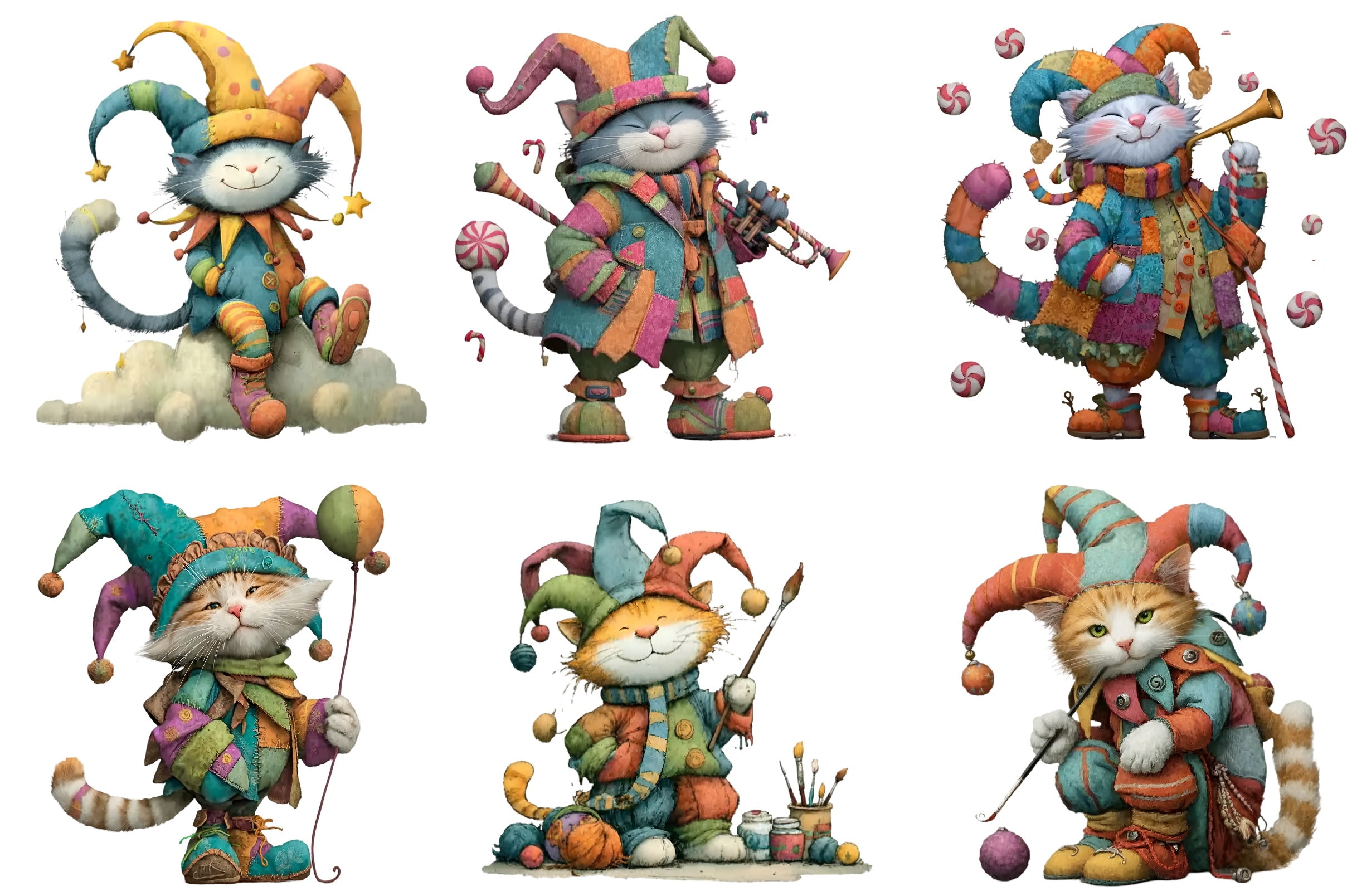 Whimsical Christmas Cat Clipart Bundle