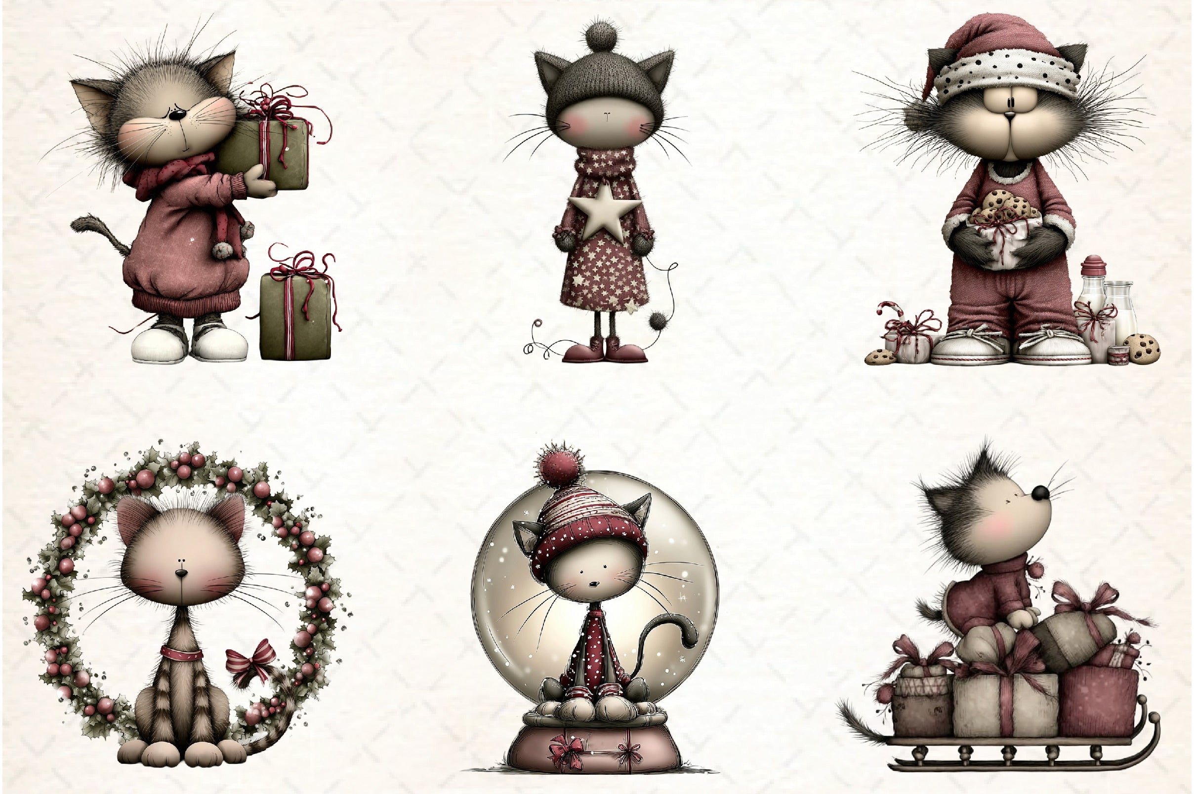 Whimsical Christmas Cat Clipart Design Bundle