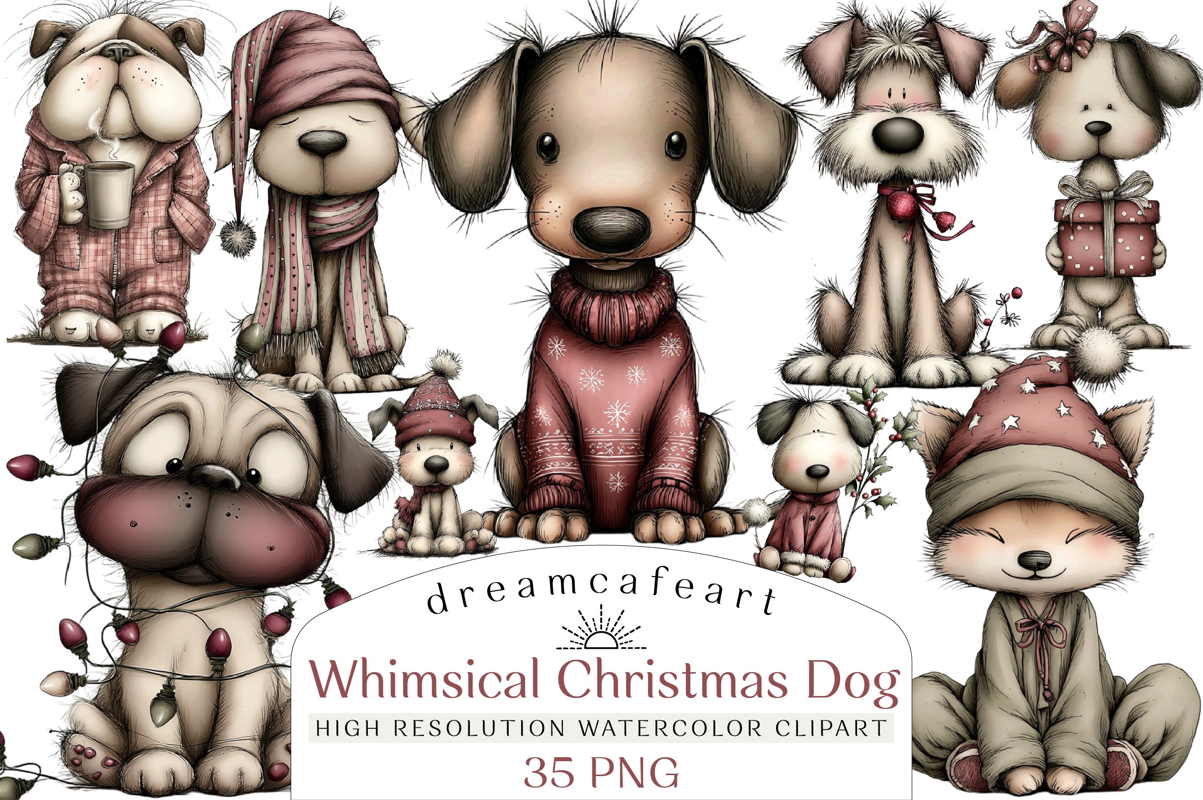 Whimsical Christmas Dog Clipart Bundle