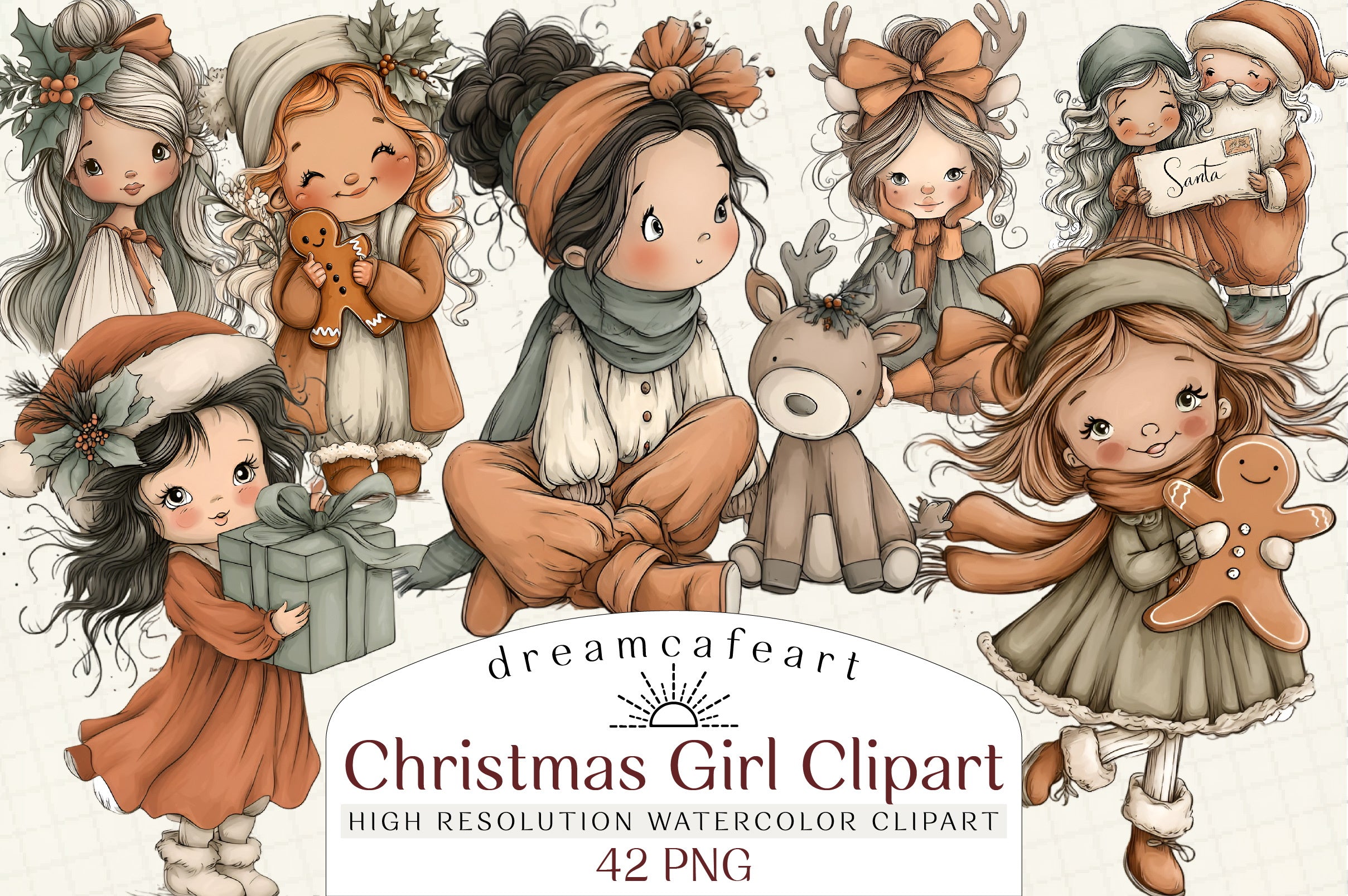 Whimsical Christmas Girl Clipart Bundle
