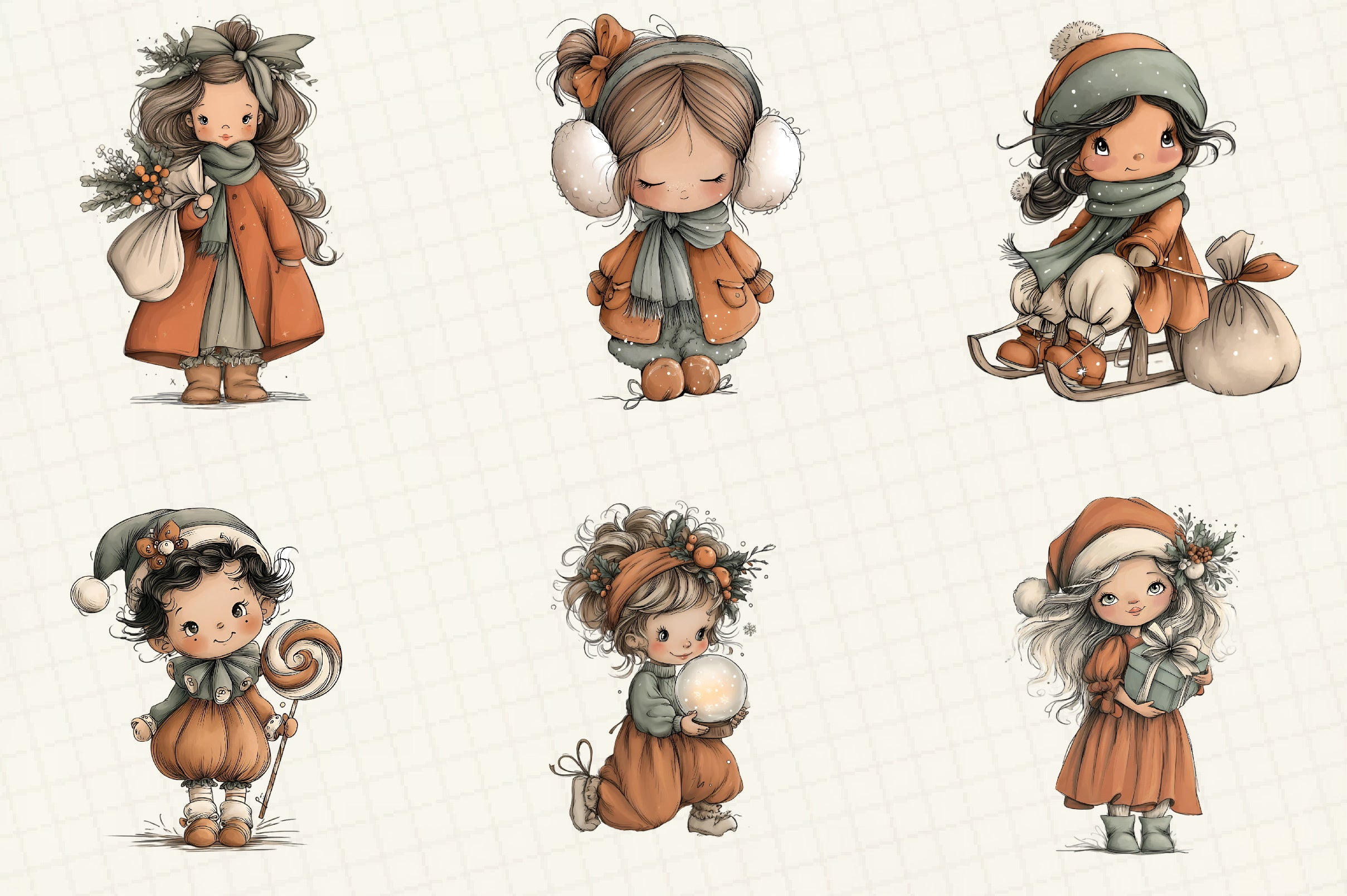 Whimsical Christmas Girl Clipart Bundle