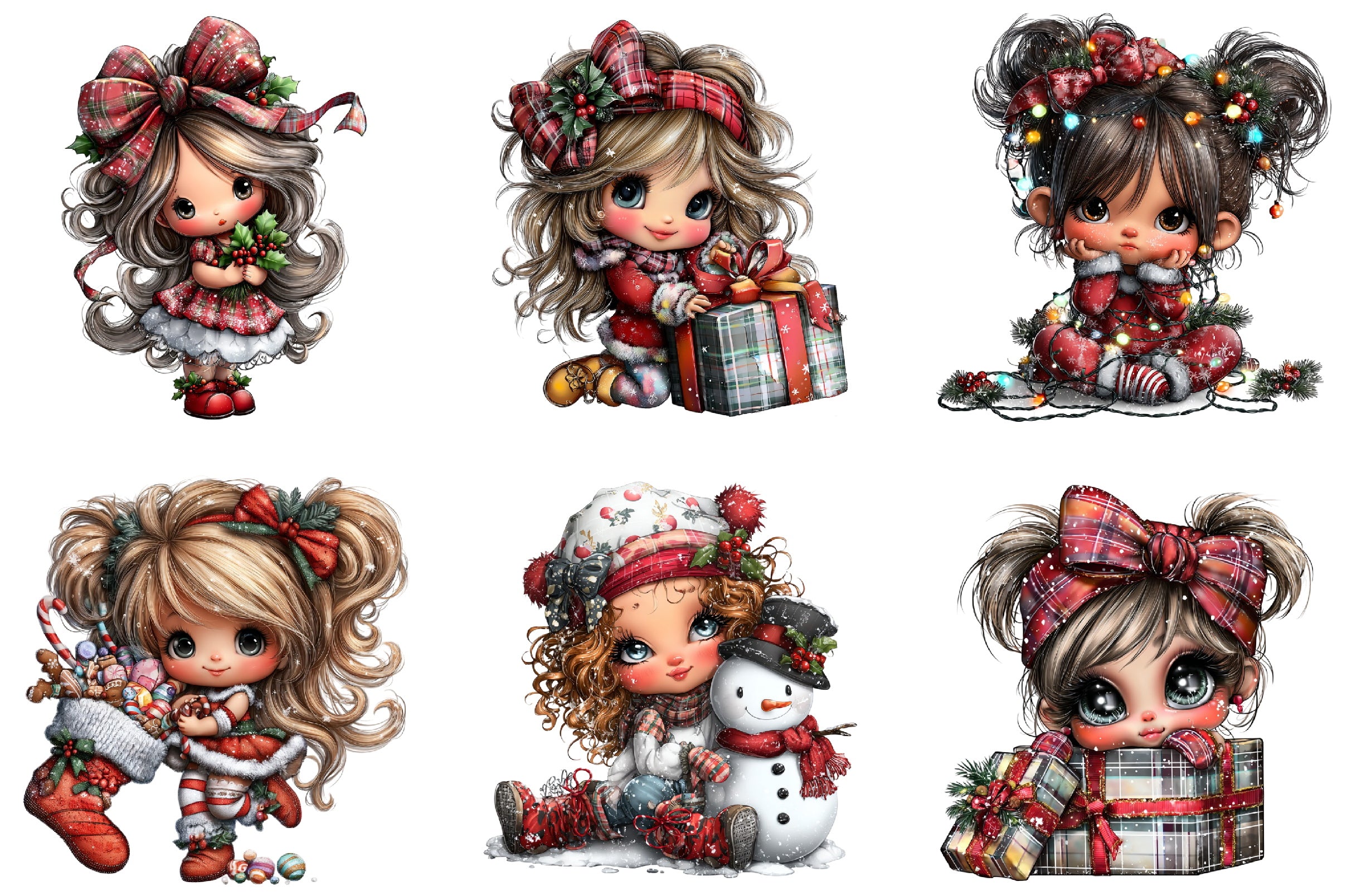 Whimsical Christmas Girl Clipart Bundle