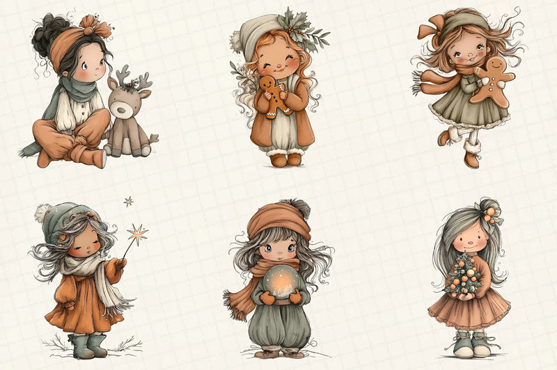 Whimsical Christmas Girl Clipart Bundle - CraftNest - Digital Crafting and Art