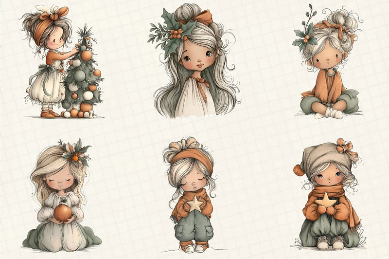 Whimsical Christmas Girl Clipart Bundle - CraftNest - Digital Crafting and Art