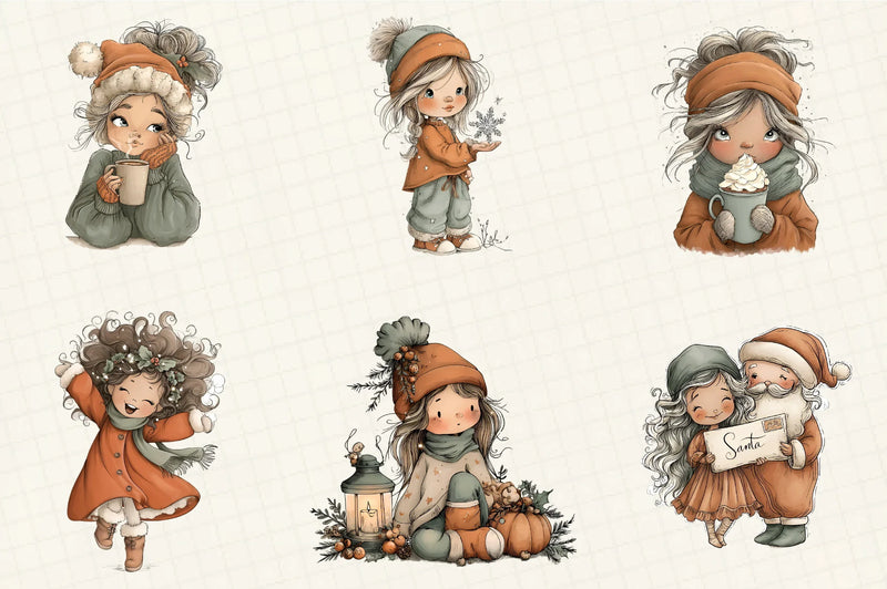 Whimsical Christmas Girl Clipart Bundle - CraftNest - Digital Crafting and Art