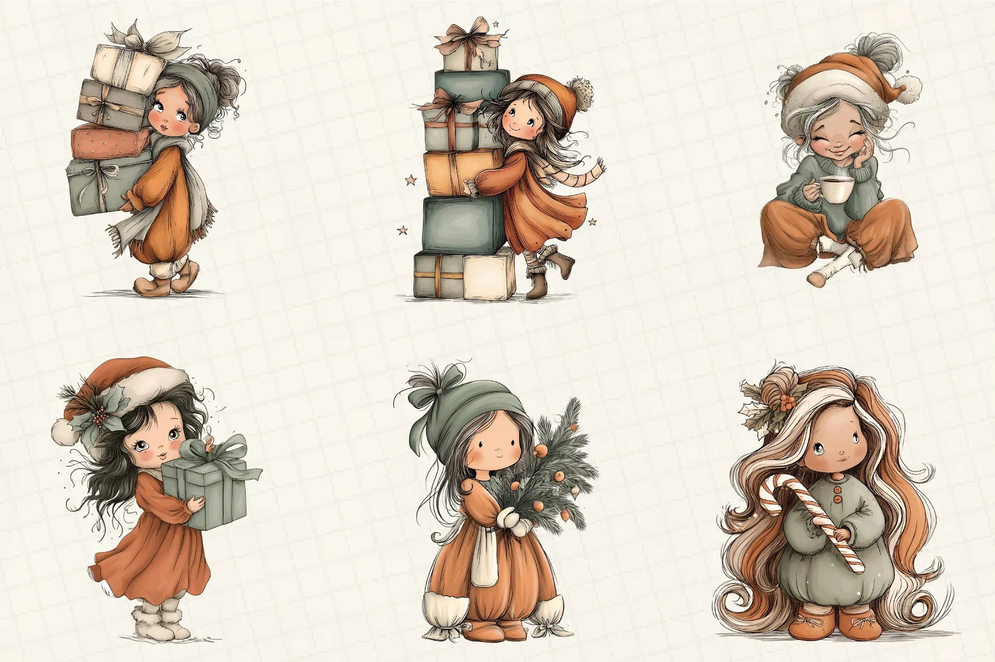 Whimsical Christmas Girl Clipart Bundle - CraftNest - Digital Crafting and Art