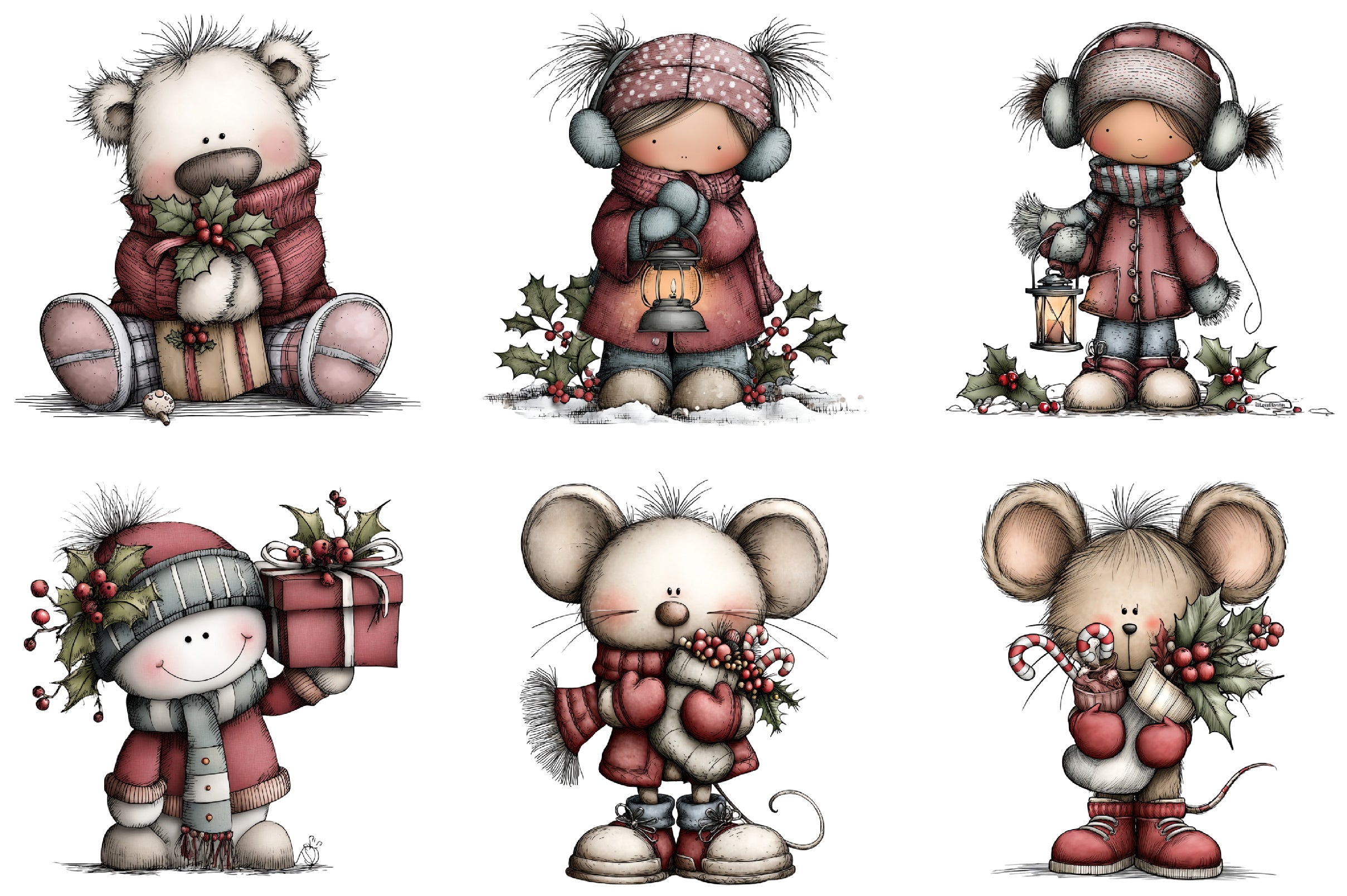 Whimsical Christmas Girls Clipart Bundle