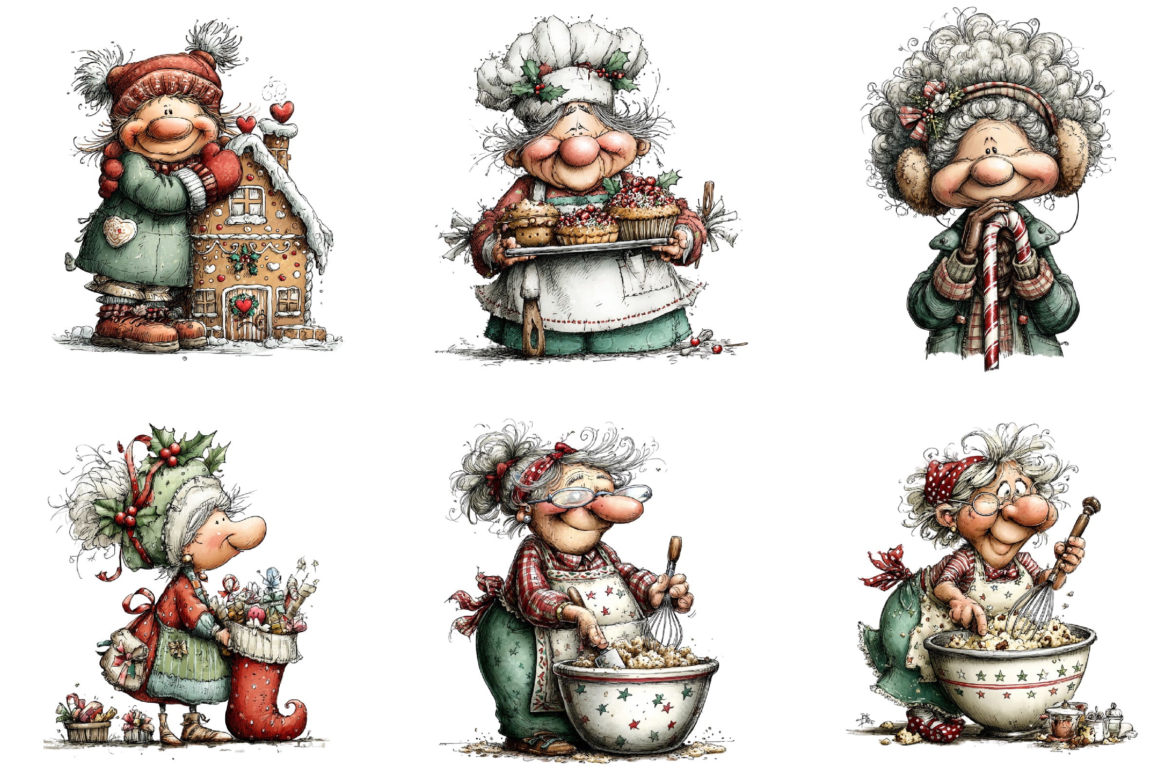 Whimsical Christmas Grandma Clipart Bundle