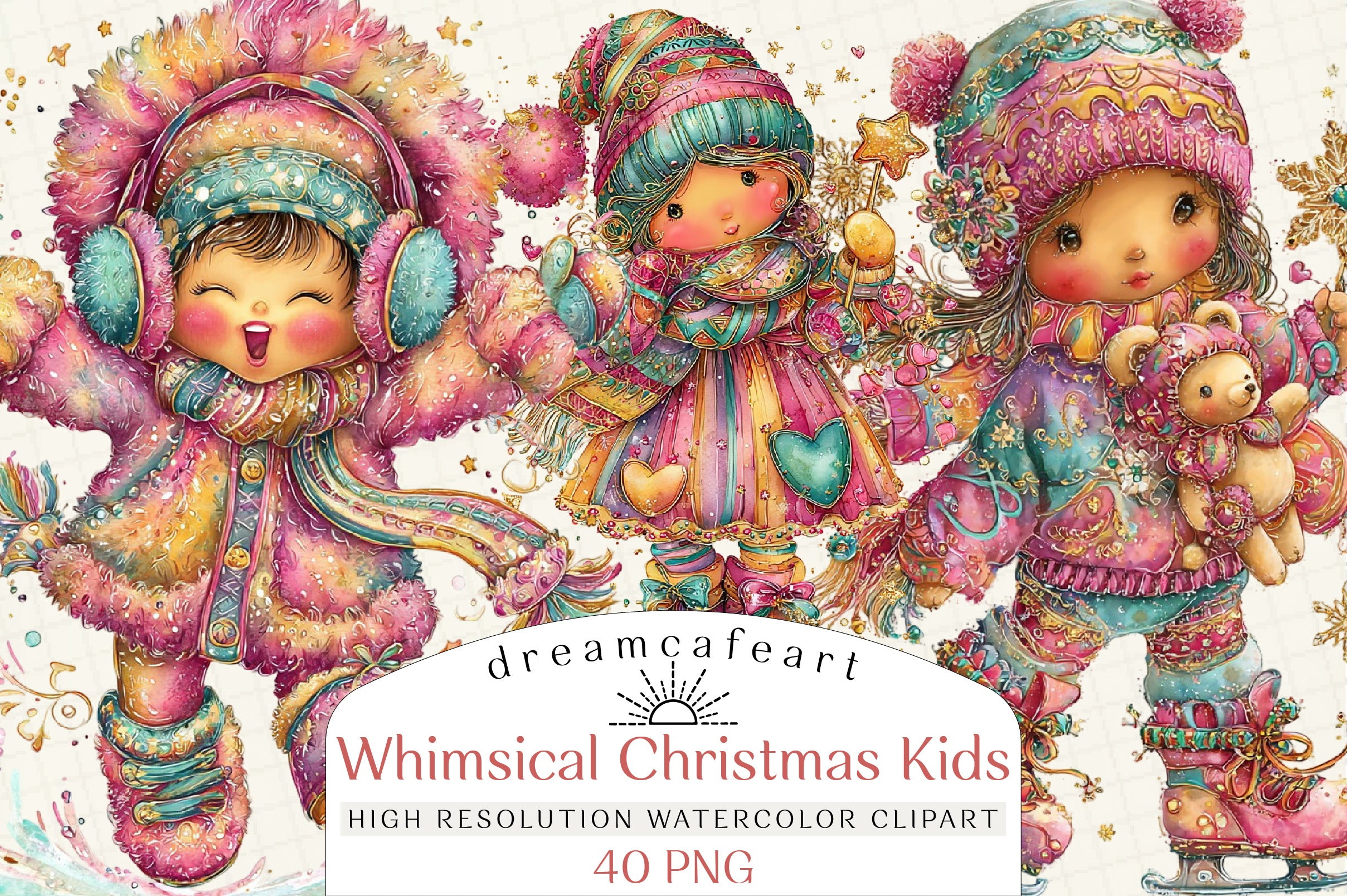 Whimsical Christmas Kids Clipart Bundle