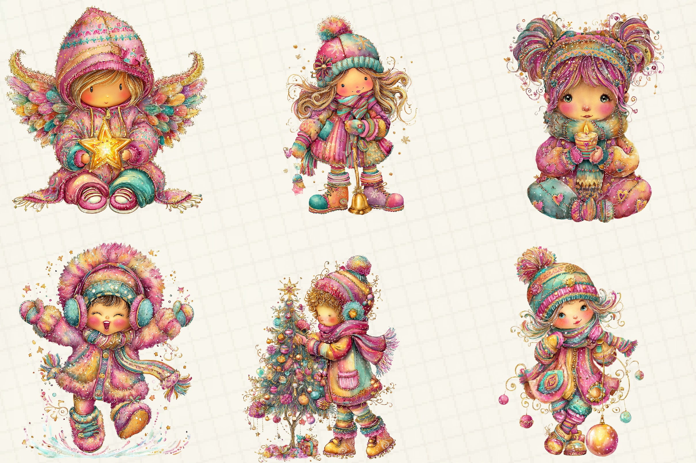 Whimsical Christmas Kids Clipart Bundle