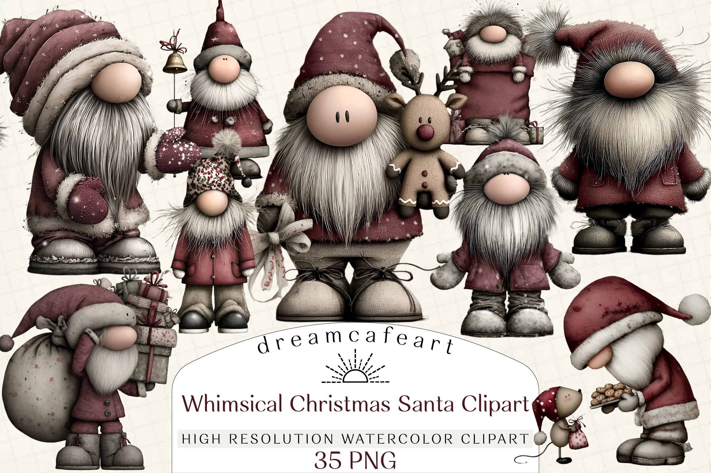 Whimsical Christmas Santa Clipart Bundle