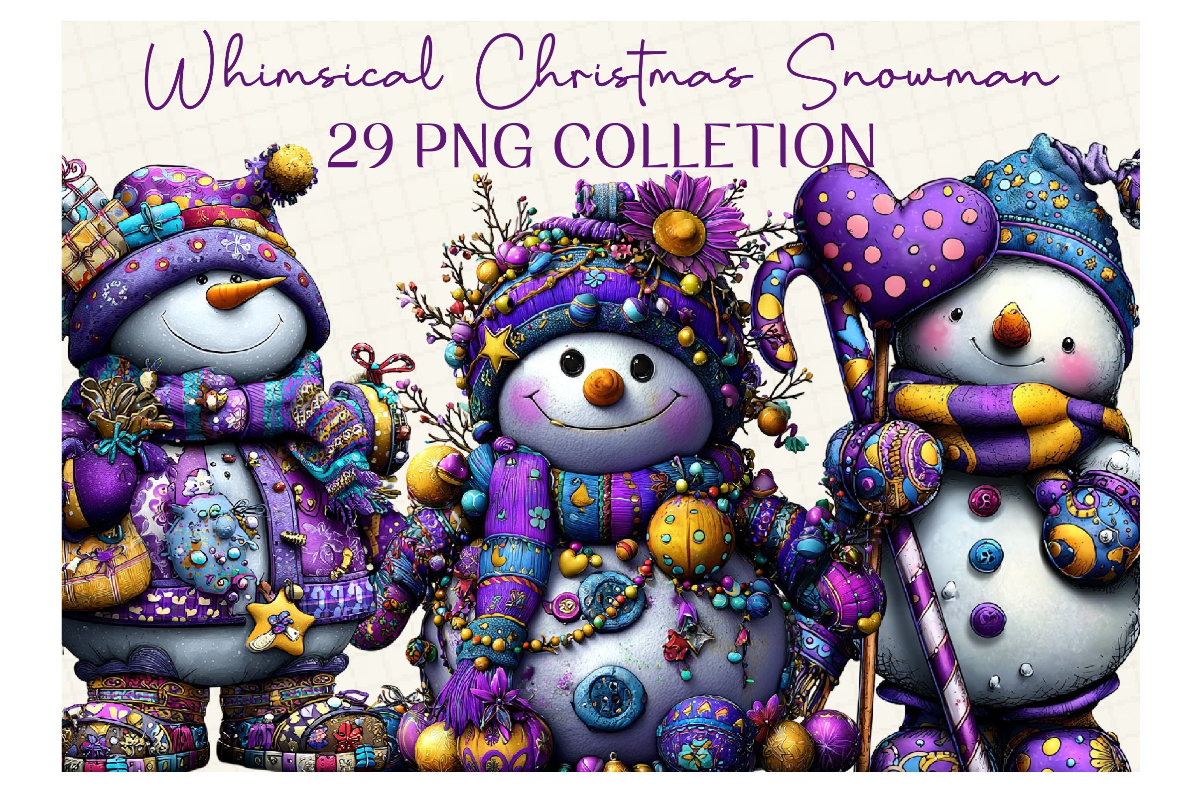 Whimsical Christmas Snowman Clipart Bundle