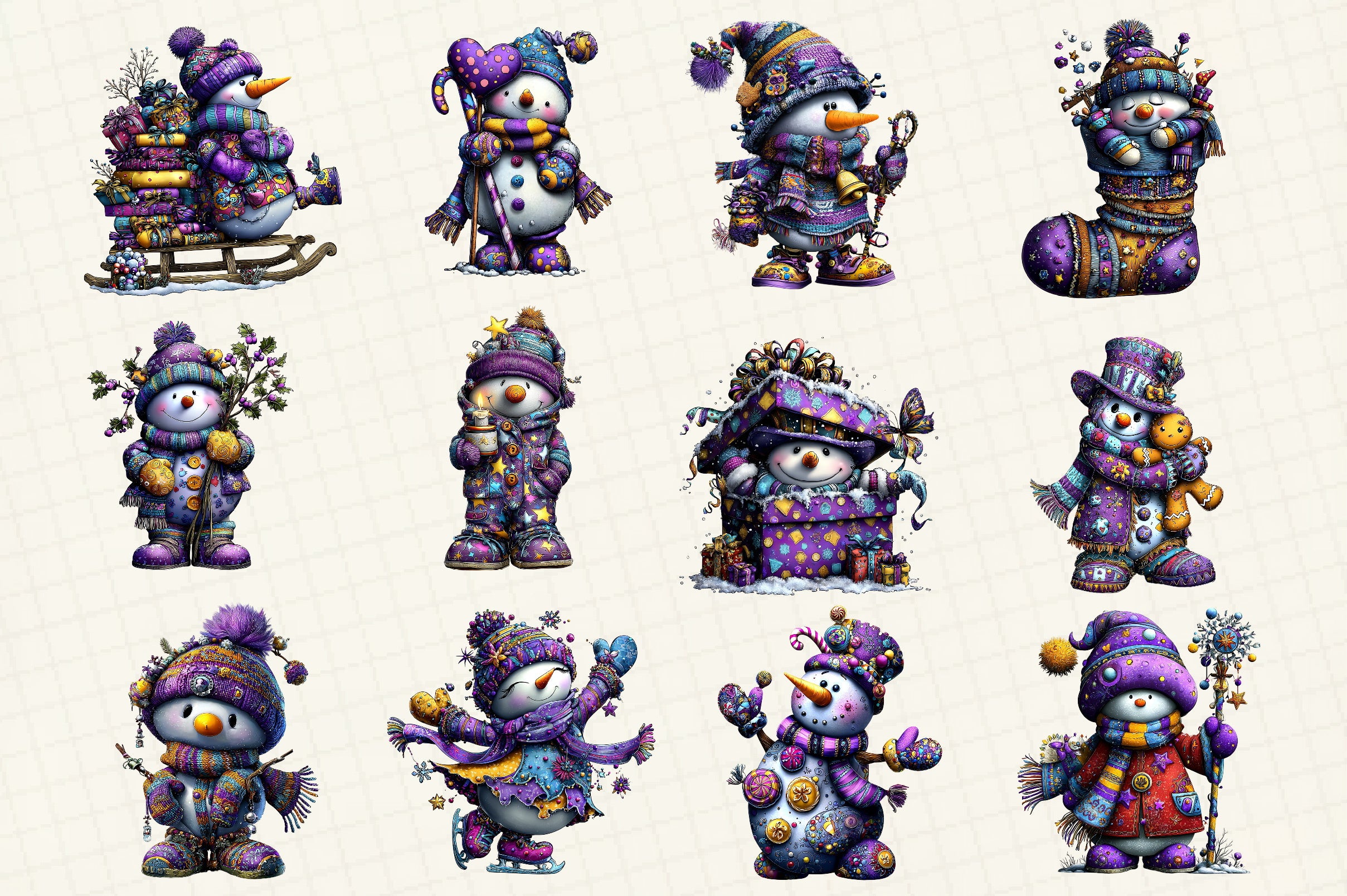 Whimsical Christmas Snowman Clipart Bundle