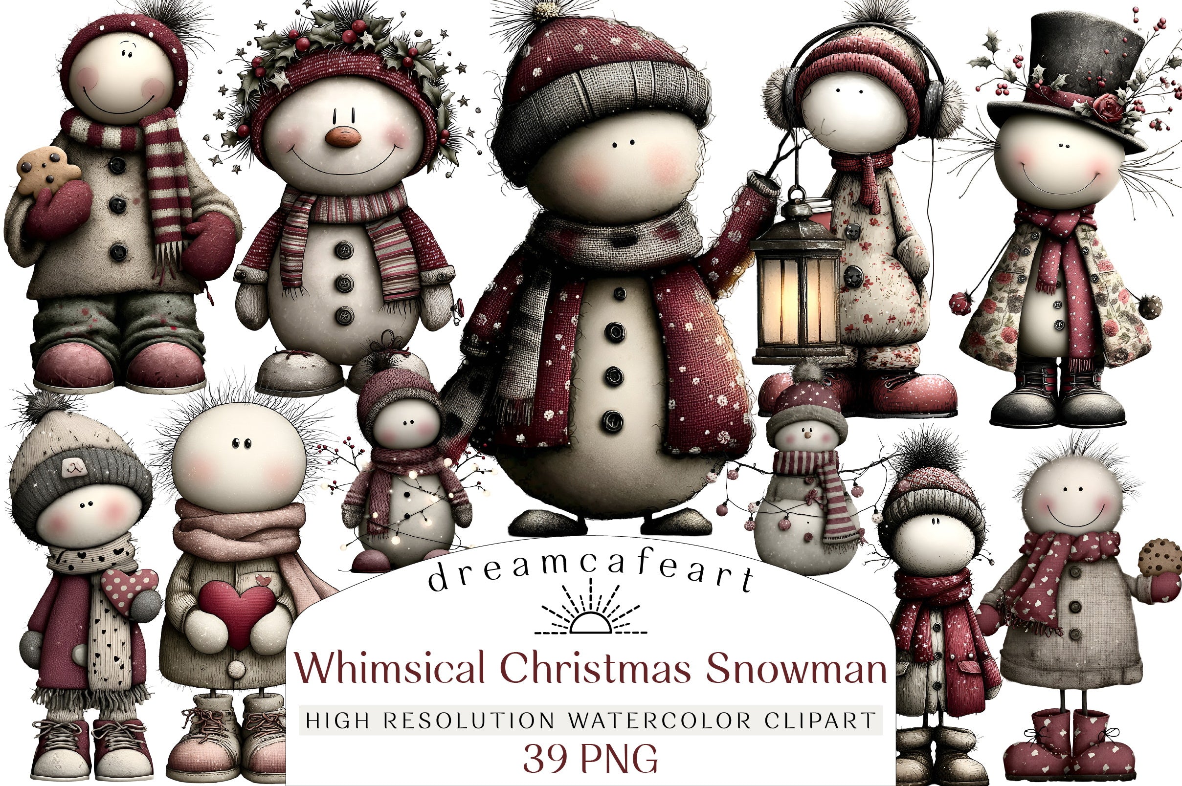 Whimsical Christmas Snowman Clipart Bundle
