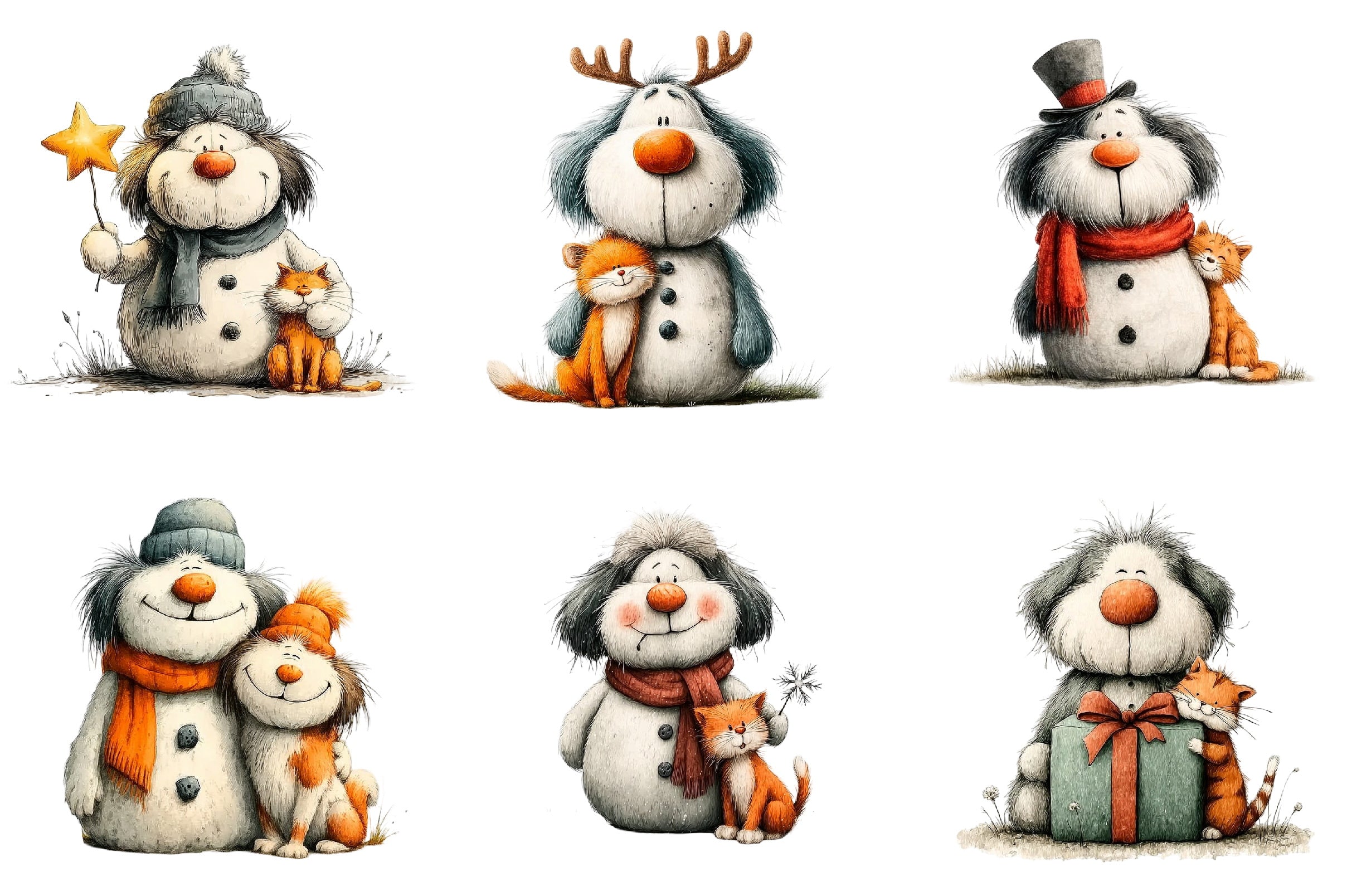 Whimsical Christmas Snowman Clipart Bundle