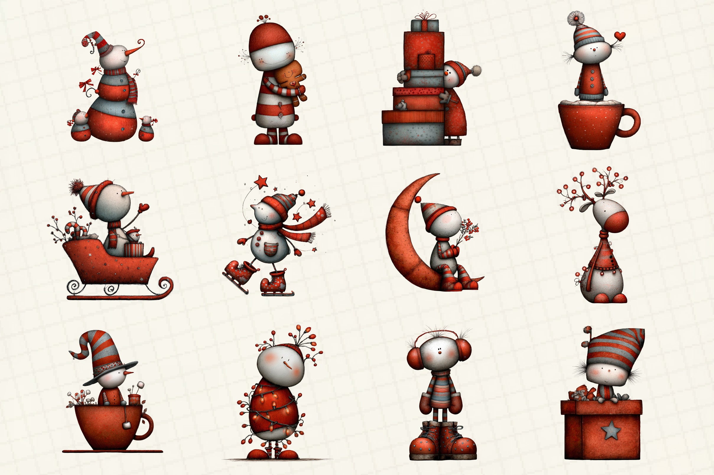 Whimsical Christmas Snowman Clipart Bundle